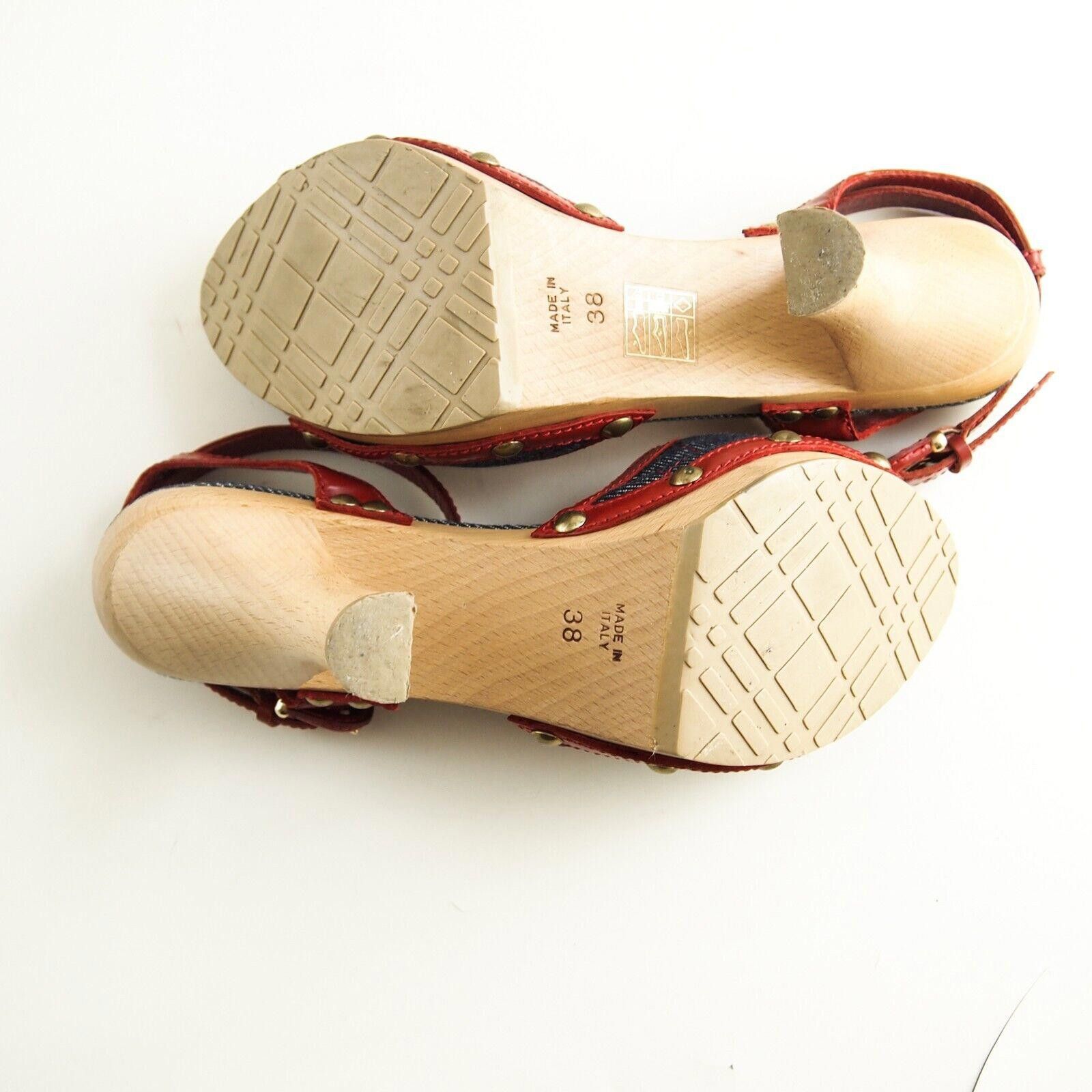 Burberry Burberry Open Toe Sandals Blue Denim Red Leather US 8 EU 38 Size US 8 / IT 38 - 7 Thumbnail