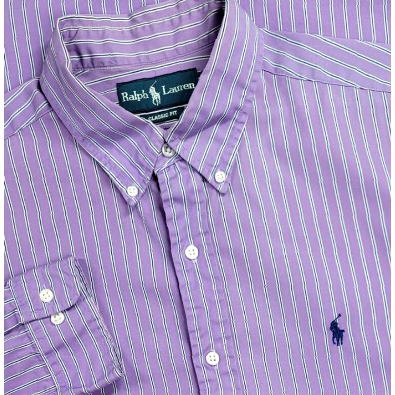 Polo Ralph Lauren VINTAGE Polo Ralph Lauren Shirt Striped Purple Button-Up Long Sleeve Mens 16.5-32/33 Size US XL / EU 56 / 4 - 2 Thumbnail