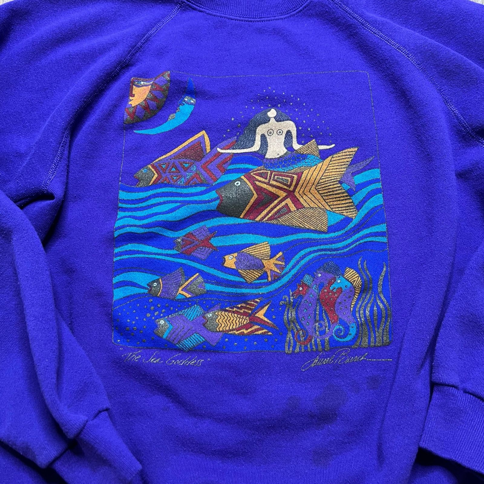 Hanes Vintage Susan Brack Purple Art Sweatshirt Made USA Large 90s Size L / US 10 / IT 46 - 2 Thumbnail