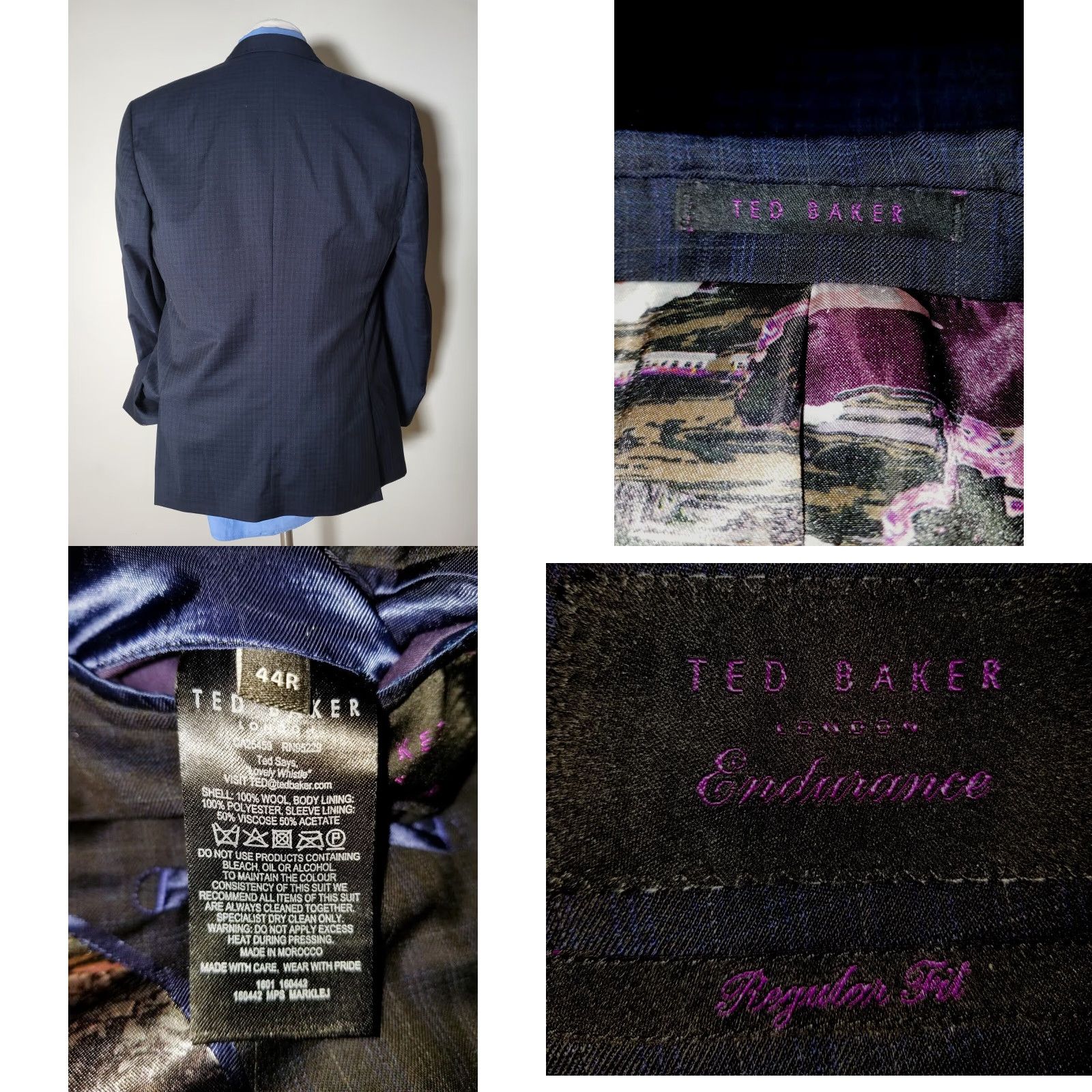 Ted Baker Ted Baker Sport Coat Blazer Jacket Blue Check Wool 44R Men Regular Fit Notch Lapel Four-Button Viscose Lining Double-Vented New without tags Size 44R - 8 Thumbnail