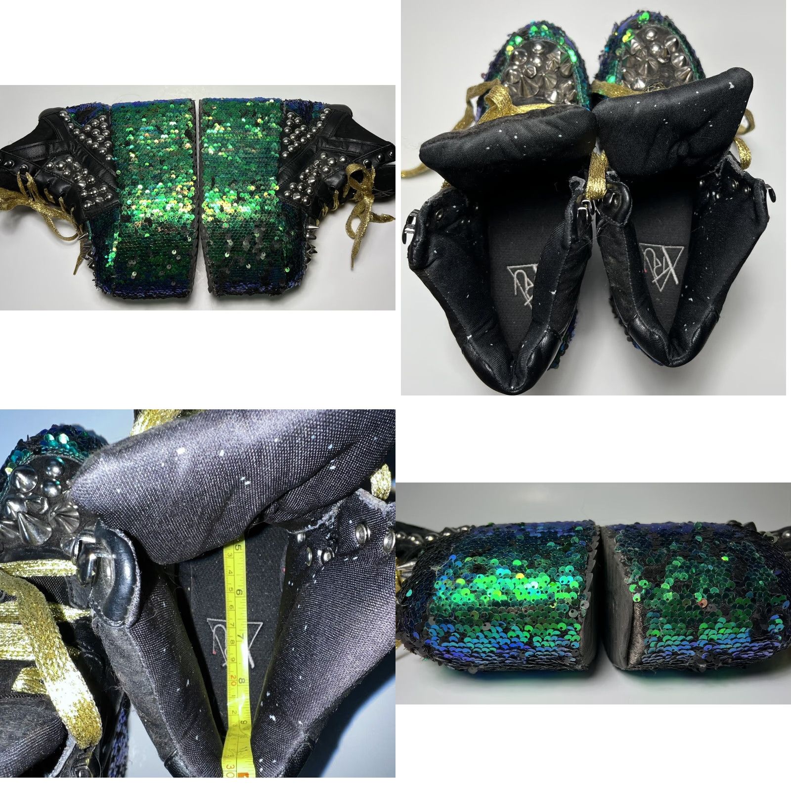 Vintage YRU Qozmo High Top Platform Boots Women's 7 Black Blue Green Sequin Studded Punk Gothic 80s Size M / US 6-8 / IT 42-44 - 8 Thumbnail