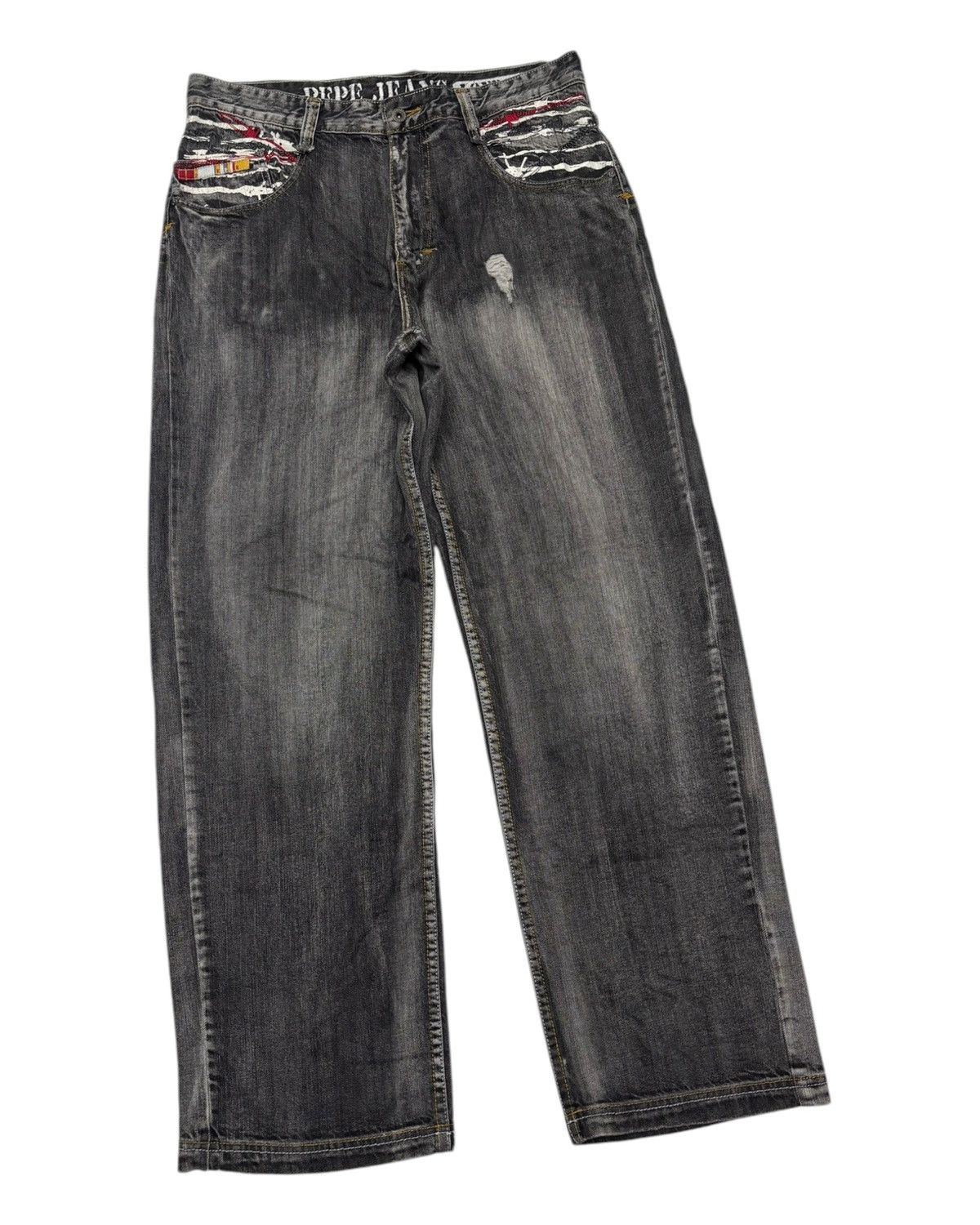 Hysteric Glamour × JNCO × Pepe Jeans 🔥VINTAGE PEPE JEANS BAGGY JEANS EMBROIDERY DISTRESSED DENIM Size US 36 / EU 52 - 4 Thumbnail