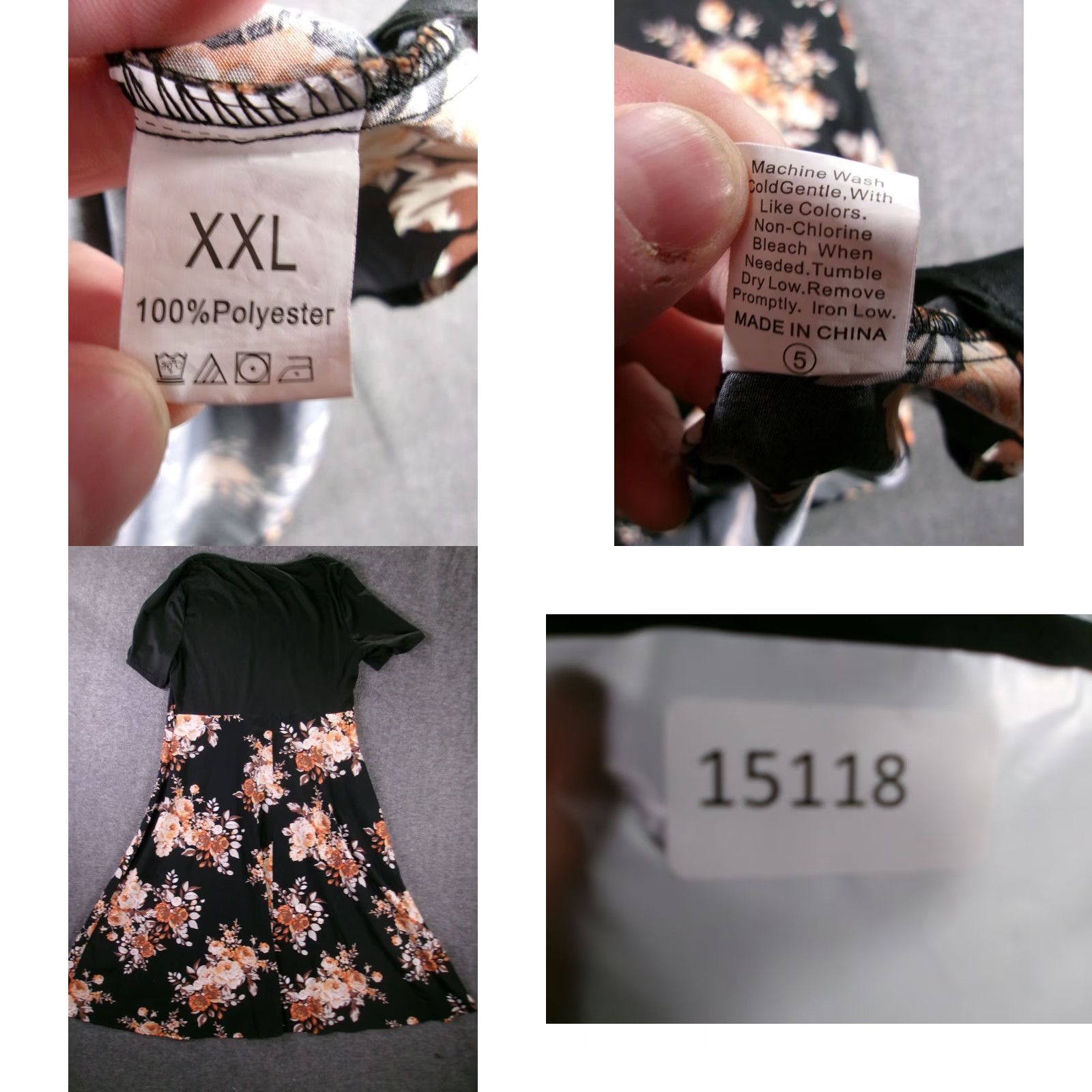 Vintage Womens Dress 2XL Black Floral Short Sleeve V-Neck Midi Fit Flare Polyester Size 40" / US 18 - 8 Thumbnail