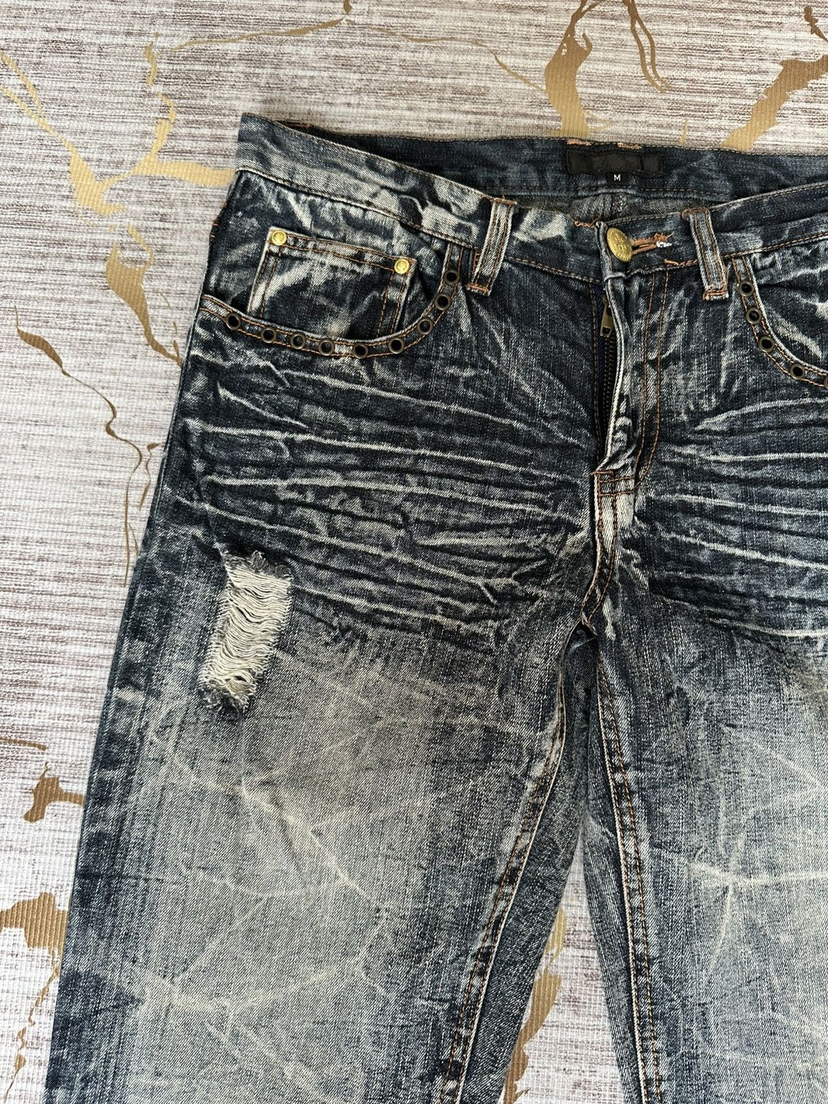 Tornado Mart FLARE Black Barcara Distressed Claw Marks Design Denim Size US 30 / EU 46 - 10 Thumbnail