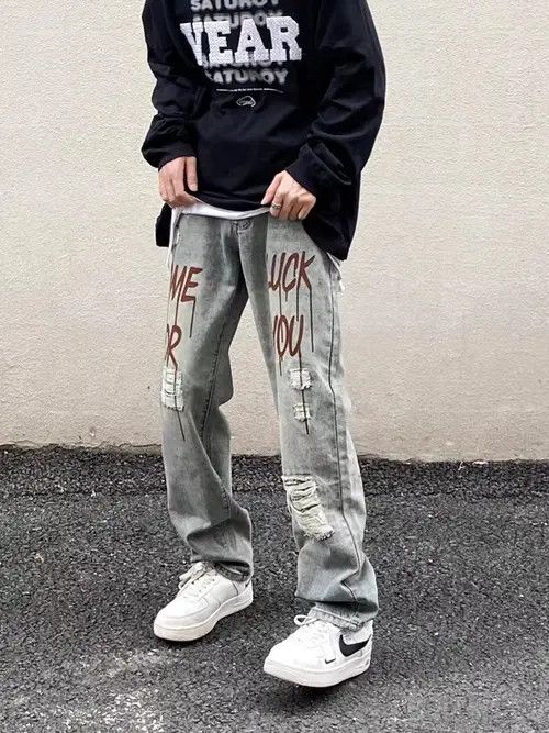 Jean Vintage washed distressed distressed printed draped jeans Size US 31 - 7 Thumbnail
