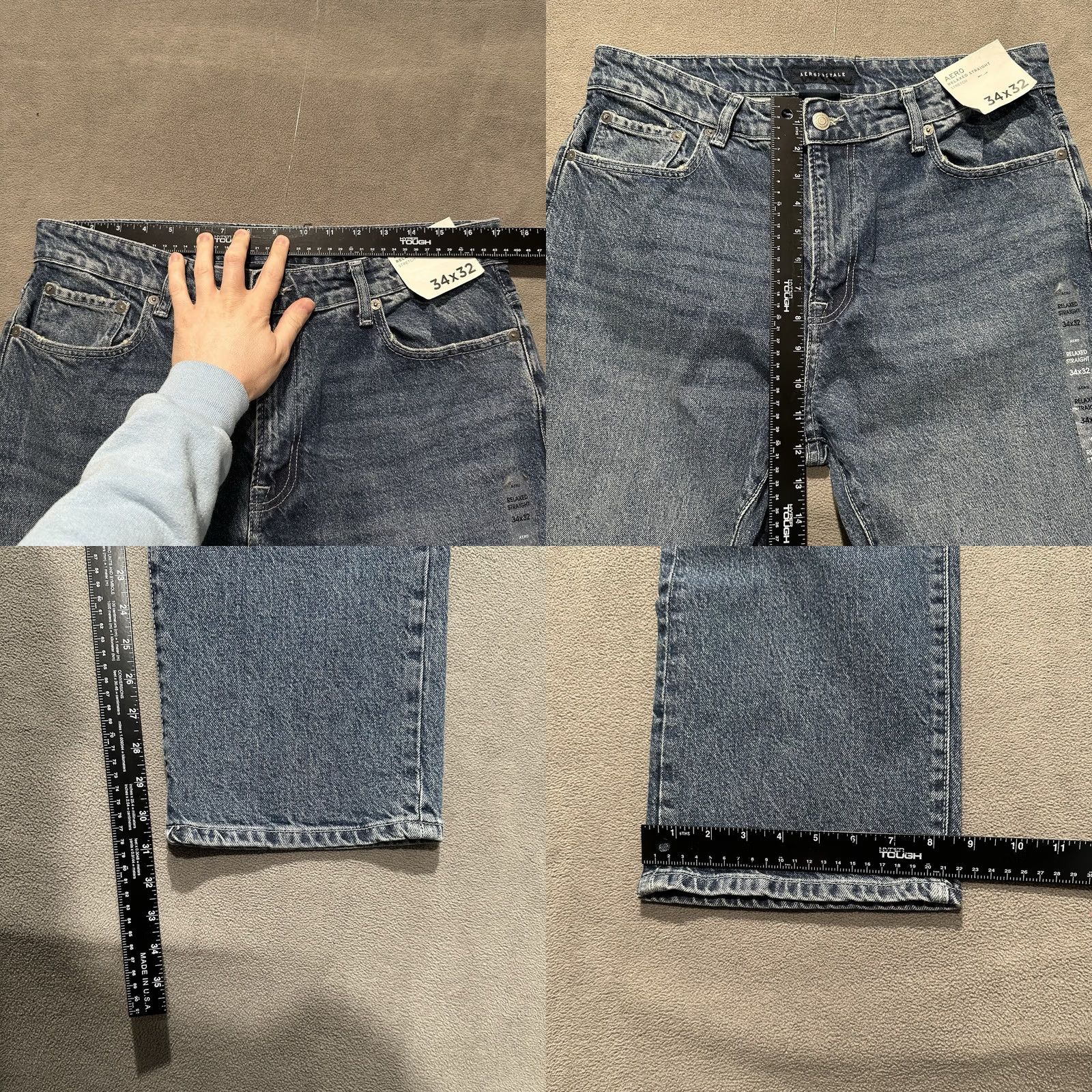 Vintage Aero Jeans Mens 34x32 Blue Denim Relaxed Straight Stretch Casual Stonewash Jeans Size US 34 / EU 50 - 9 Thumbnail