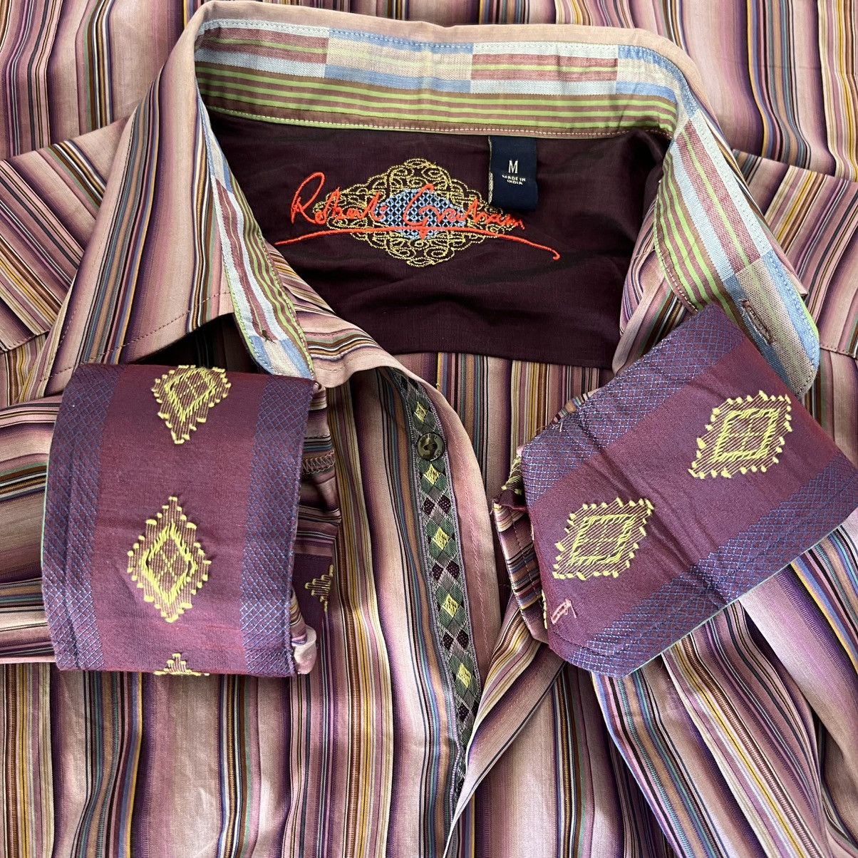 Robert Graham Robert Graham Bold Stripe Shirt M Purple Contrast Cuffs Size US M / EU 48-50 / 2 - 10 Thumbnail