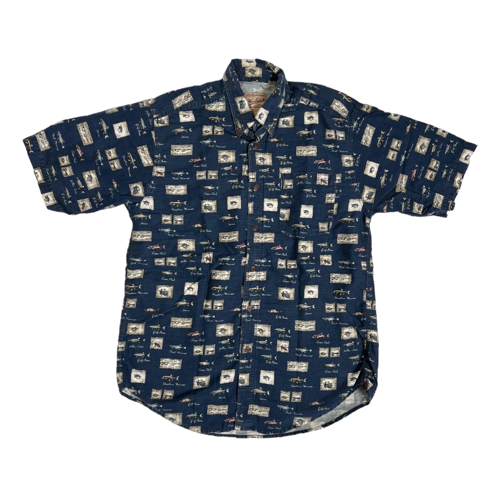 Vintage VINTAGE Woolrich Shirt Button-Up Short Sleeve Fish All Over Print Size L Blue Cotton Knit Pattern 90s Animals Outdoor Mens Size US L / EU 52-54 / 3 - 2 Thumbnail