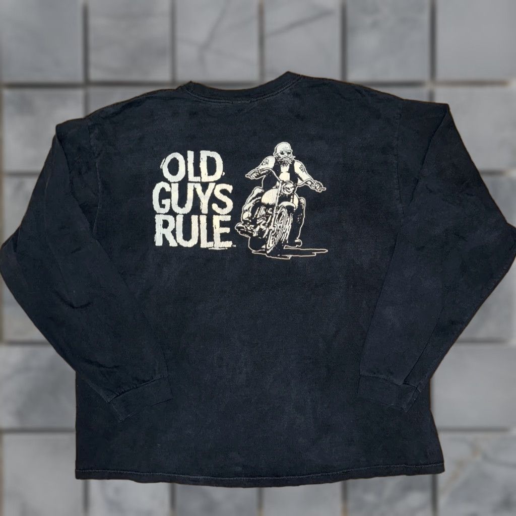 Vintage Old Guys Rule T-Shirt Long Sleeve Motorcycle Black 2XL Mens 25X29 Y2K Size US XXL / EU 58 / 5 - 1 Thumbnail