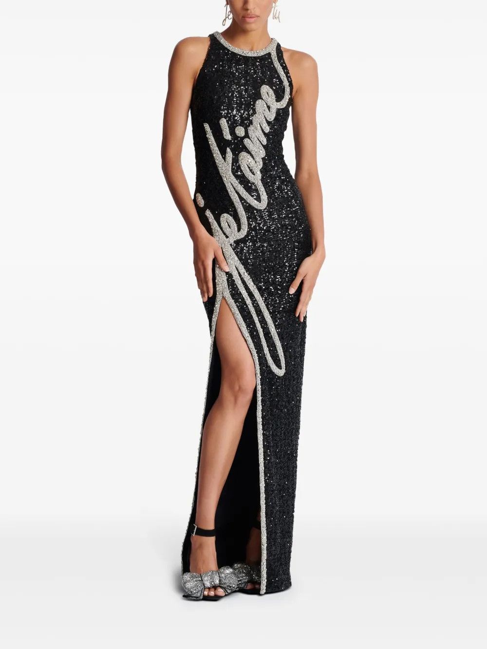 Balmain o1s1wg111225 Rhinestone Embellished Gown in Black Size XL / US 12-14 / IT 48-50 - 4 Thumbnail