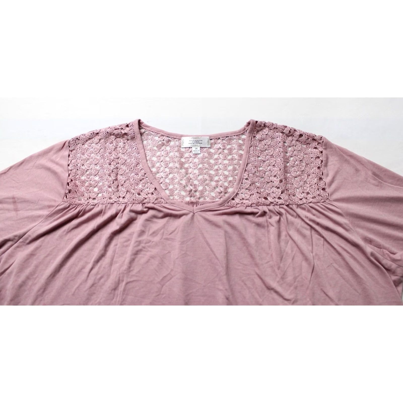 Ford Shannon Ford New York Women's Plus Top Pink Size 3X Short Sleeve Lace Detail Size XXL / US 16-18 / IT 52-54 - 2 Thumbnail