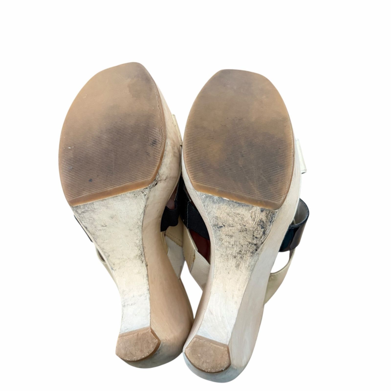 Nine West Nine West Black Cream Leather Slip On Wood Heels Sz 6.5 Size US 6.5 / IT 36.5 - 3 Thumbnail