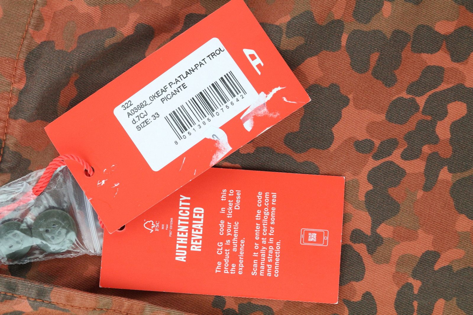 Diesel P-ATLAN-PAT W33 Orange Camouflage Multi-Pocket 85386 Size US 33 - 7 Thumbnail