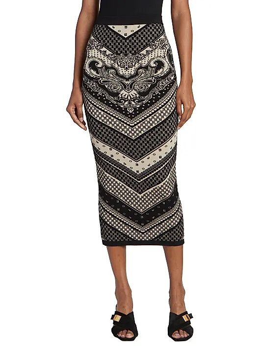 Balmain o1s1wg110825 Paisley & Monogram Midi Skirt in Black Size 28" / US 6 / IT 42 - 2 Thumbnail