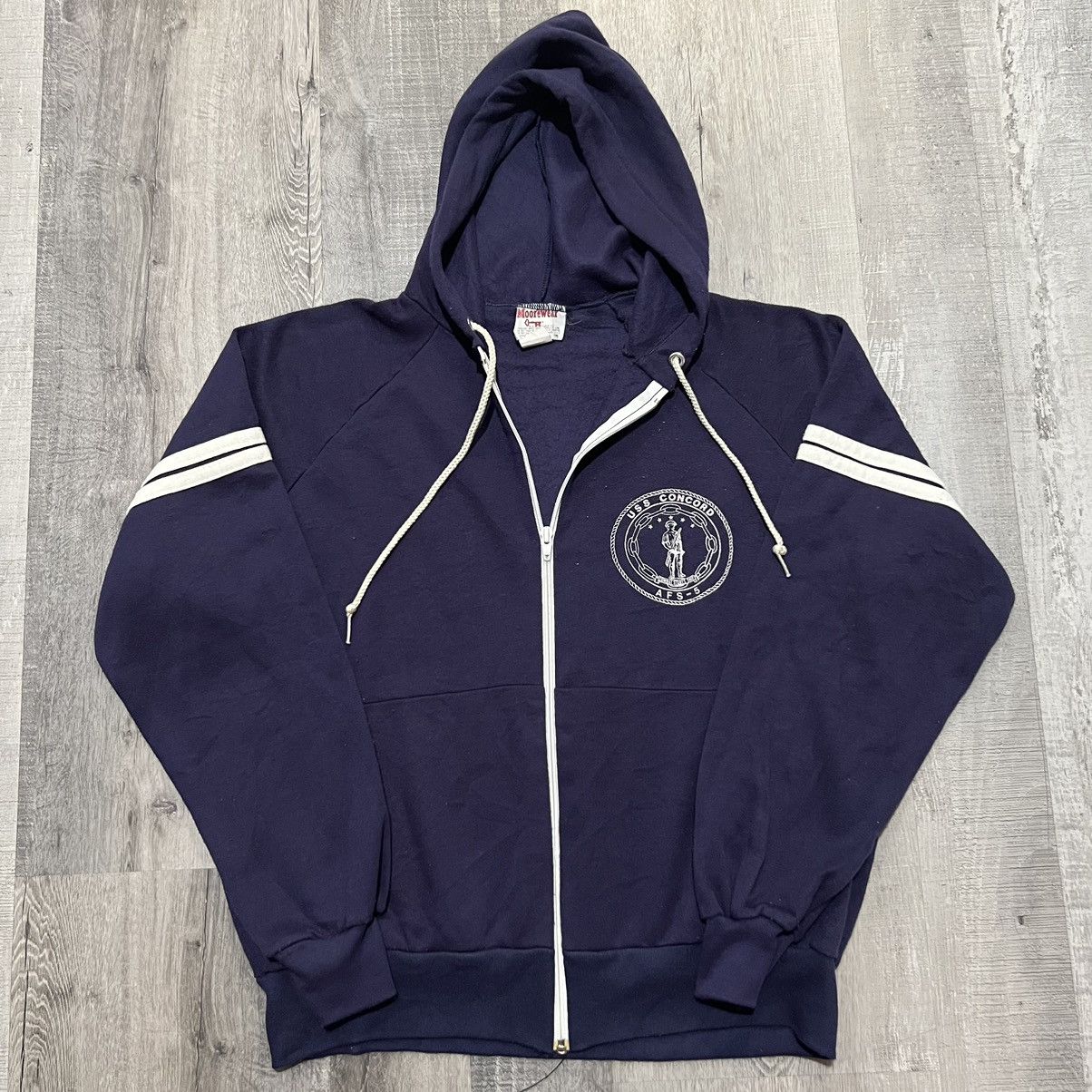 Vtg USS Concord AFS-5 1980s Military USN Full Zip Hoodie