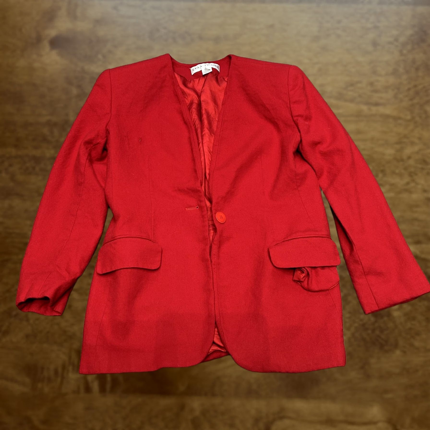 Evan Picone VINTAGE Evan-Picone Blazer Womens 8 Red Collarless One Button Lined Jacket 90s Size M / US 6-8 / IT 42-44 - 1 Thumbnail