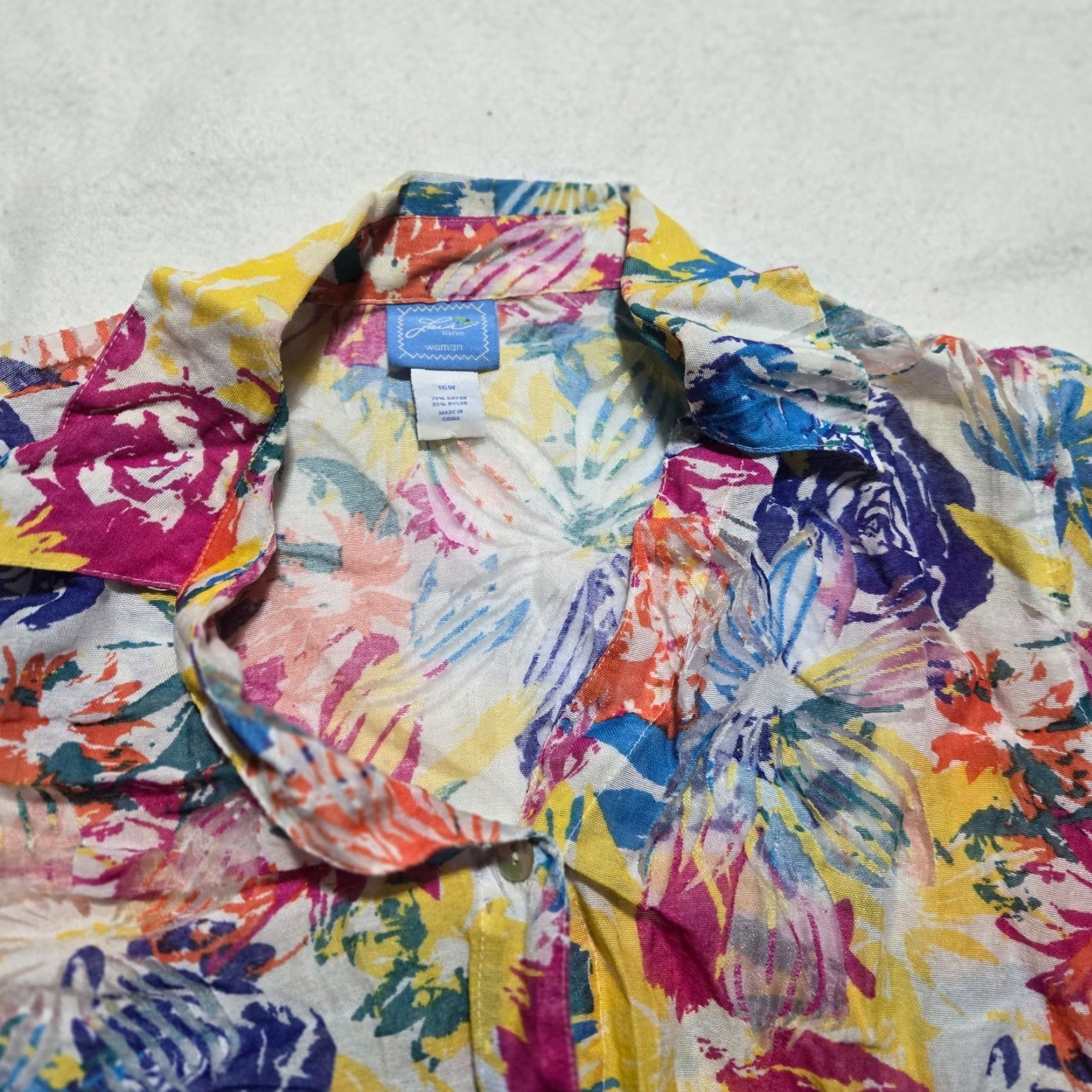 Vintage LARK LANE Shirt Button-Up Floral Sheer 3/4 Sleeve Adult Women 16W Yellow Floral 90s/Flower Theme Mens Womens Girls? Size XXL / US 16-18 / IT 52-54 - 2 Thumbnail