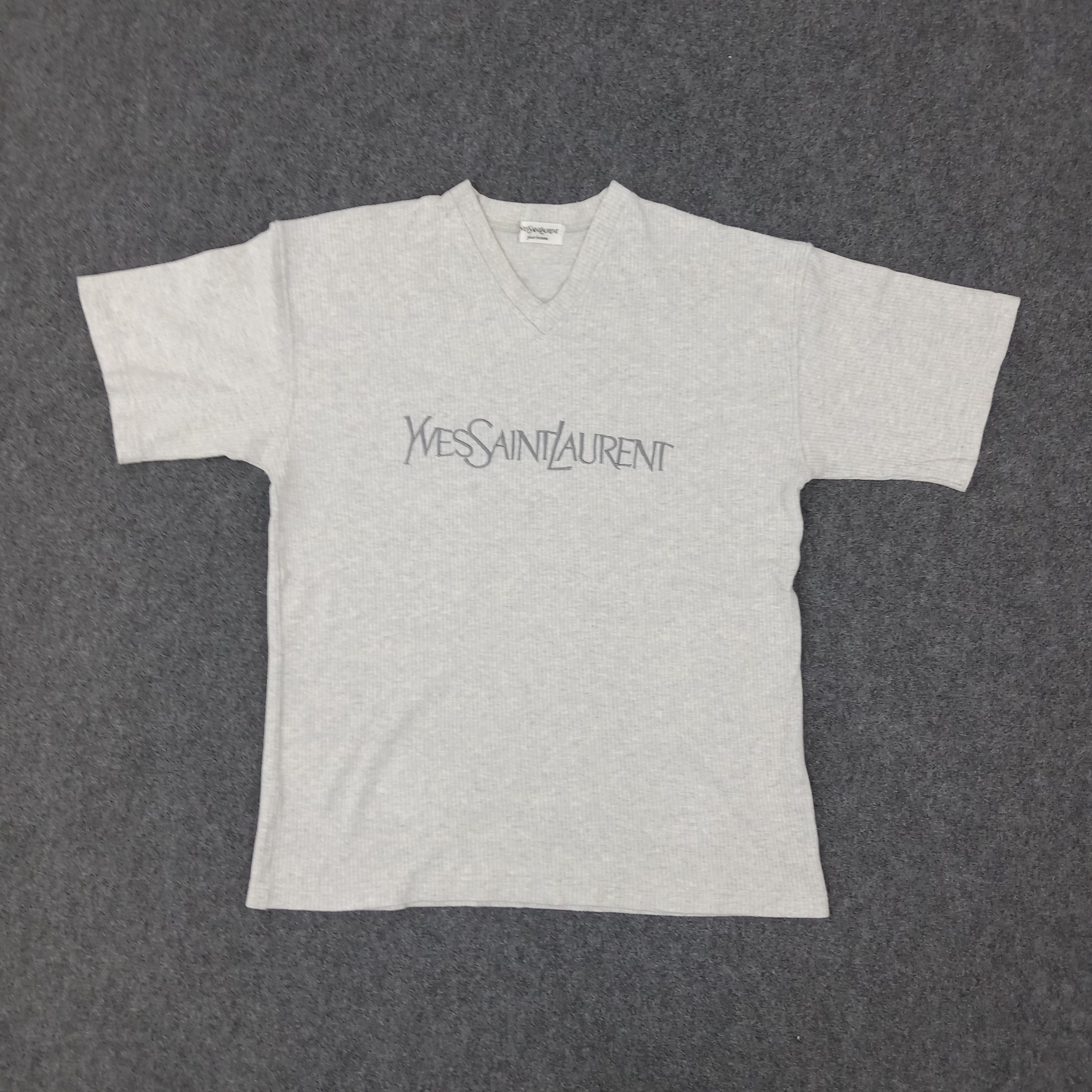 Vintage × Yves Saint Laurent Yves Saint Laurent Corduroy Spell Out V Neck Tshirt Size US L / EU 52-54 / 3 - 1 Thumbnail