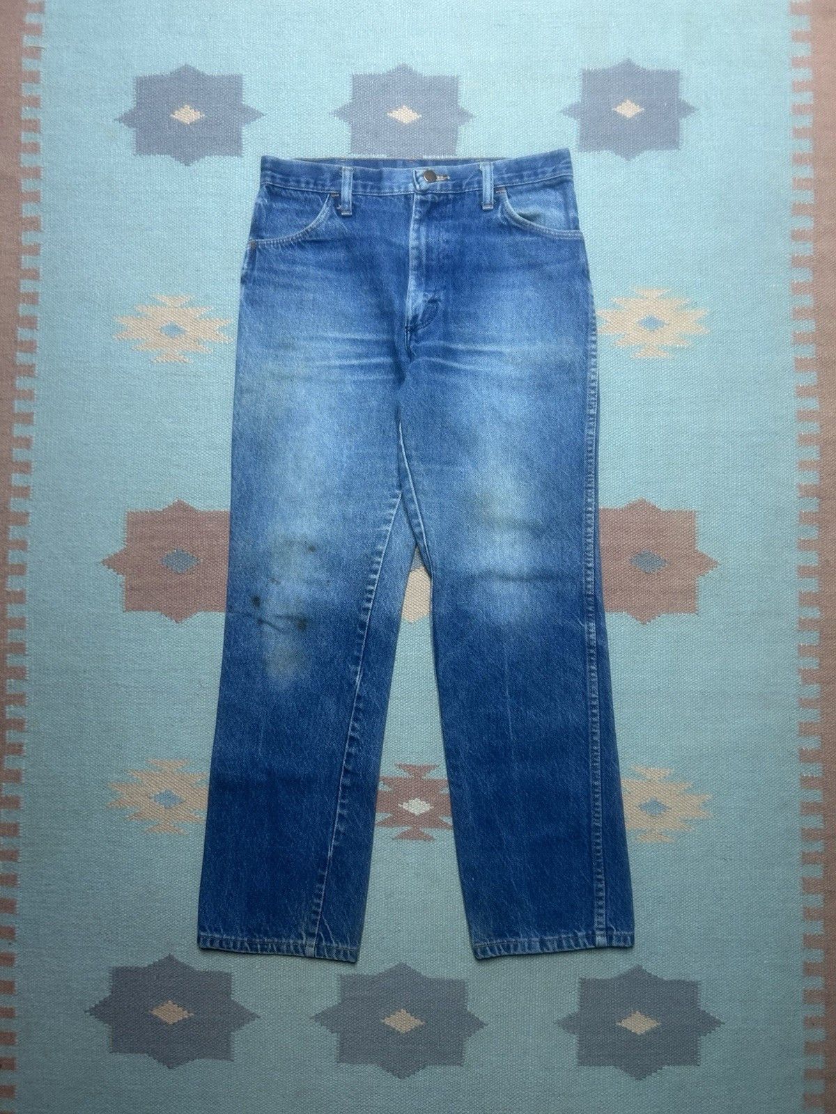 Vintage Vtg 70s rustler jeans faded whiskers straight USA made 30x29 Size US 30 / EU 46 - 1 Thumbnail