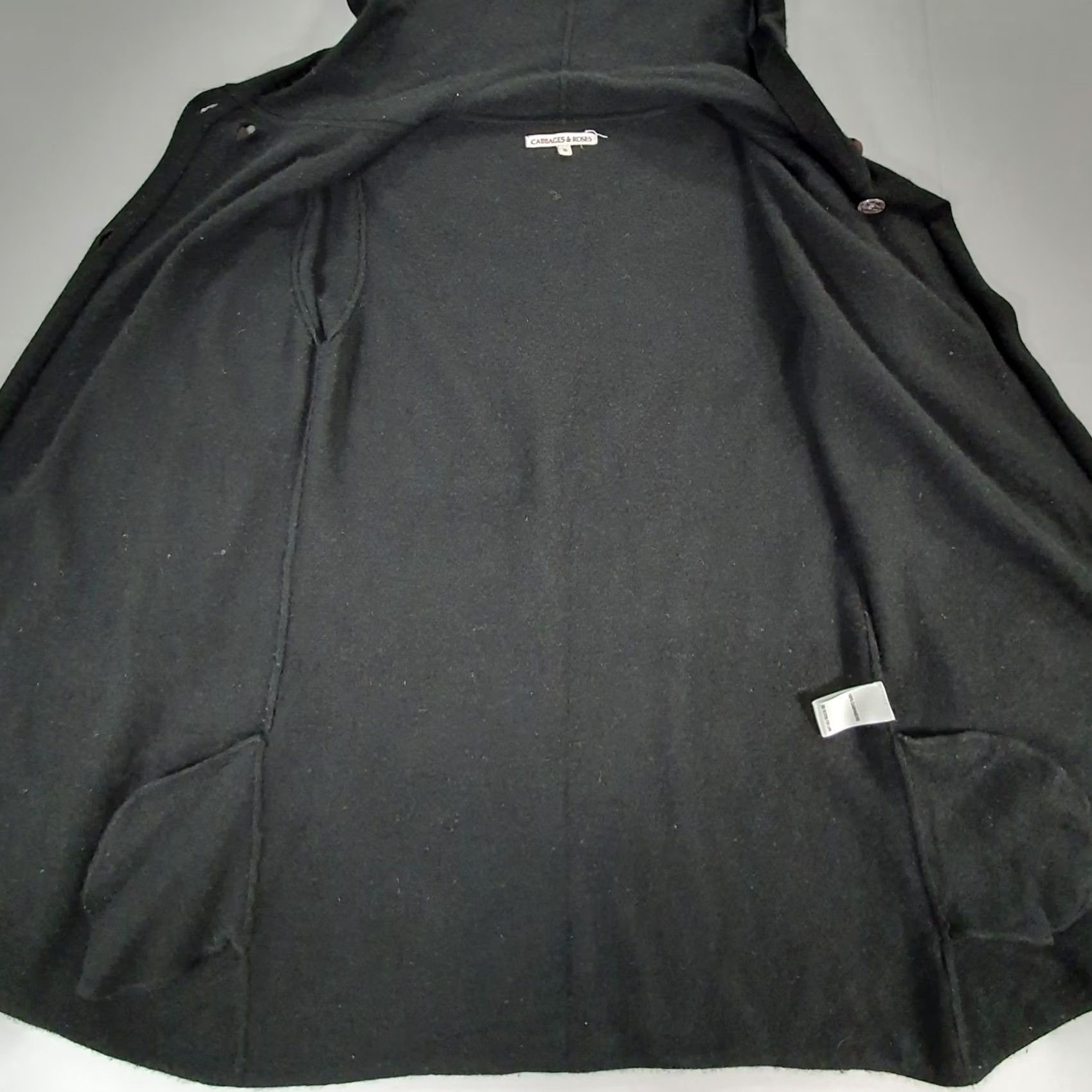 Vintage Cabbages And Roses Cardigan Womens Black Small Hooded 100% Cashmere Knit Crew Neck Long Sleeve Pockets UK Made Vintage No N/A Size S / US 4 / IT 40 - 4 Thumbnail