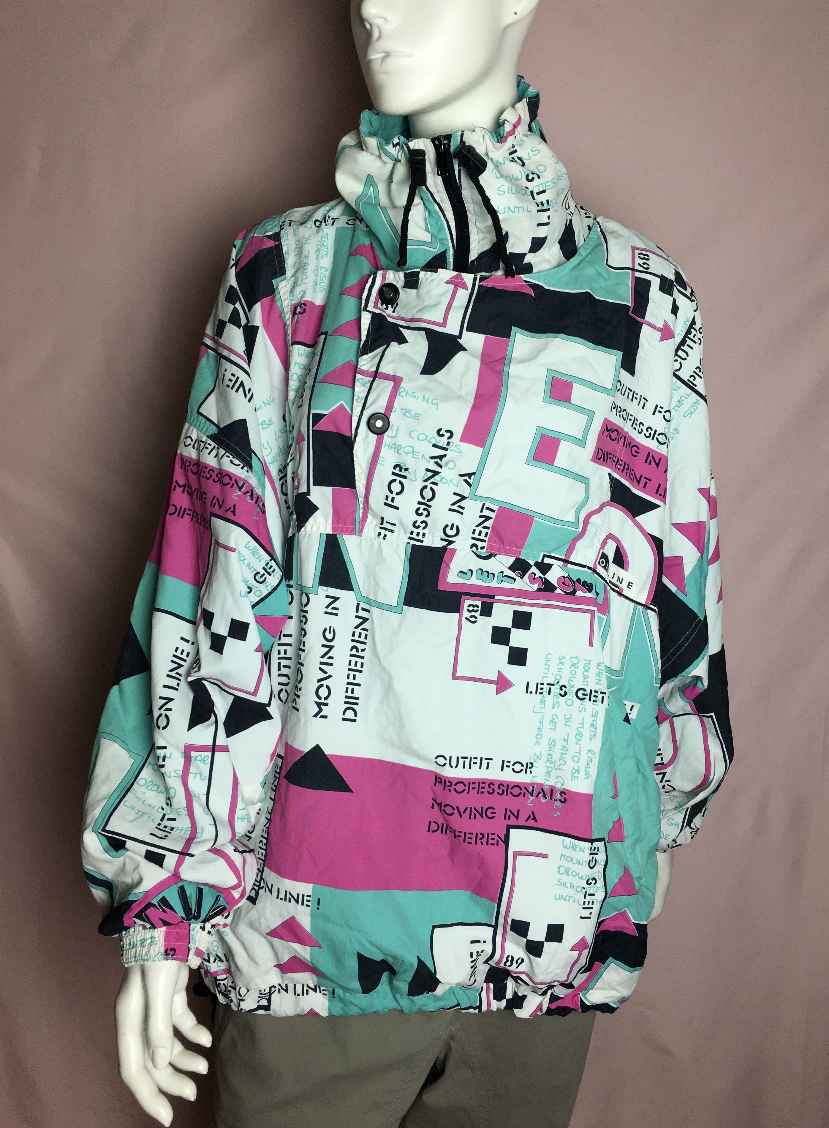 Vintage ONLINE Vintage 90s Geometric Anorak Jacket Retro Streetwear Size US S / EU 44-46 / 1 - 1 Thumbnail