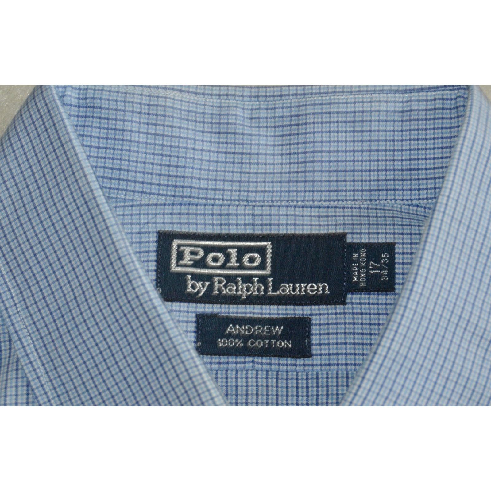 Polo Ralph Lauren VINTAGE POLO Ralph Lauren Dress Shirt Blue Plaid Cotton L/S 17 34/35 Men Regular Button-Down Collar Embroidered Preppy Size 17 Chest Size 46R - 3 Thumbnail