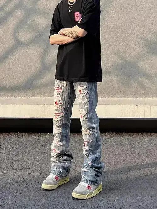 Japanese Brand VIBE Street hip hop grunge ripped embroidered jeans Size US 32 / EU 48 - 2 Thumbnail