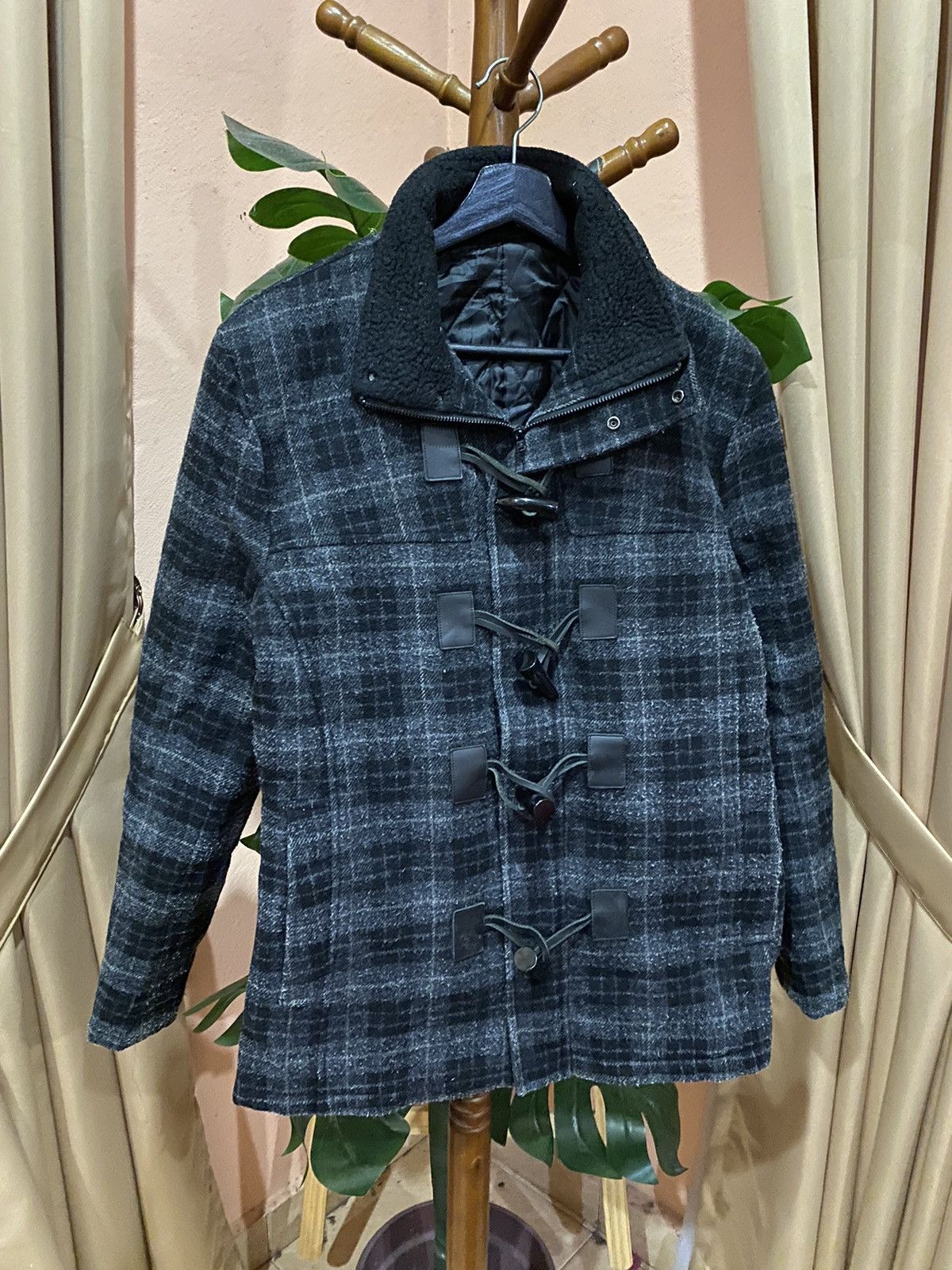 Katharine Hamnett London Hamnetti Wool Blend Duffle Coat – Classic Black Plaid Size L / US 10 / IT 46 - 3 Thumbnail