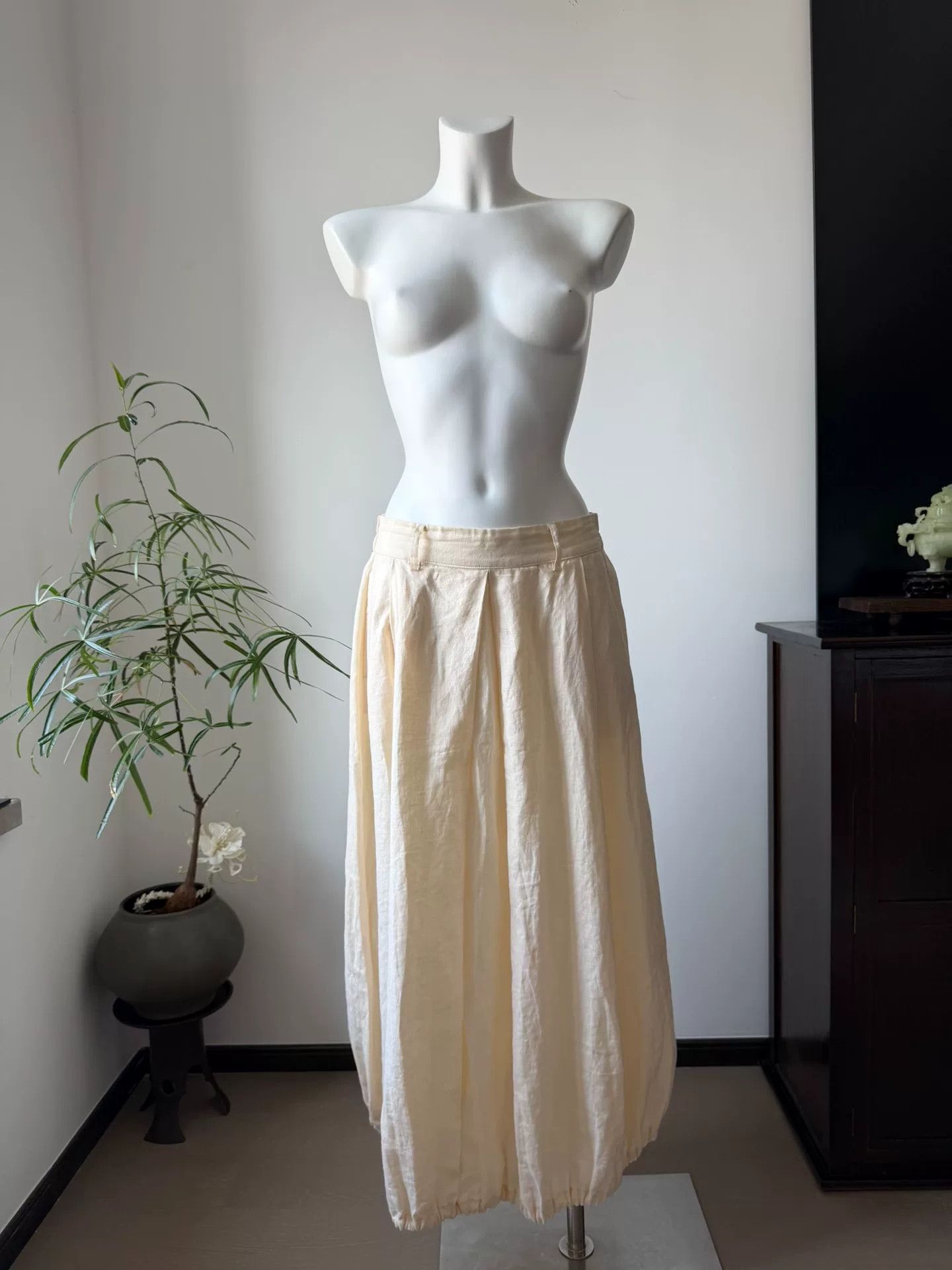 Morgan De Toi Beige Cotton-Linen Lantern Skirt Dress Size 35" - 1 Thumbnail