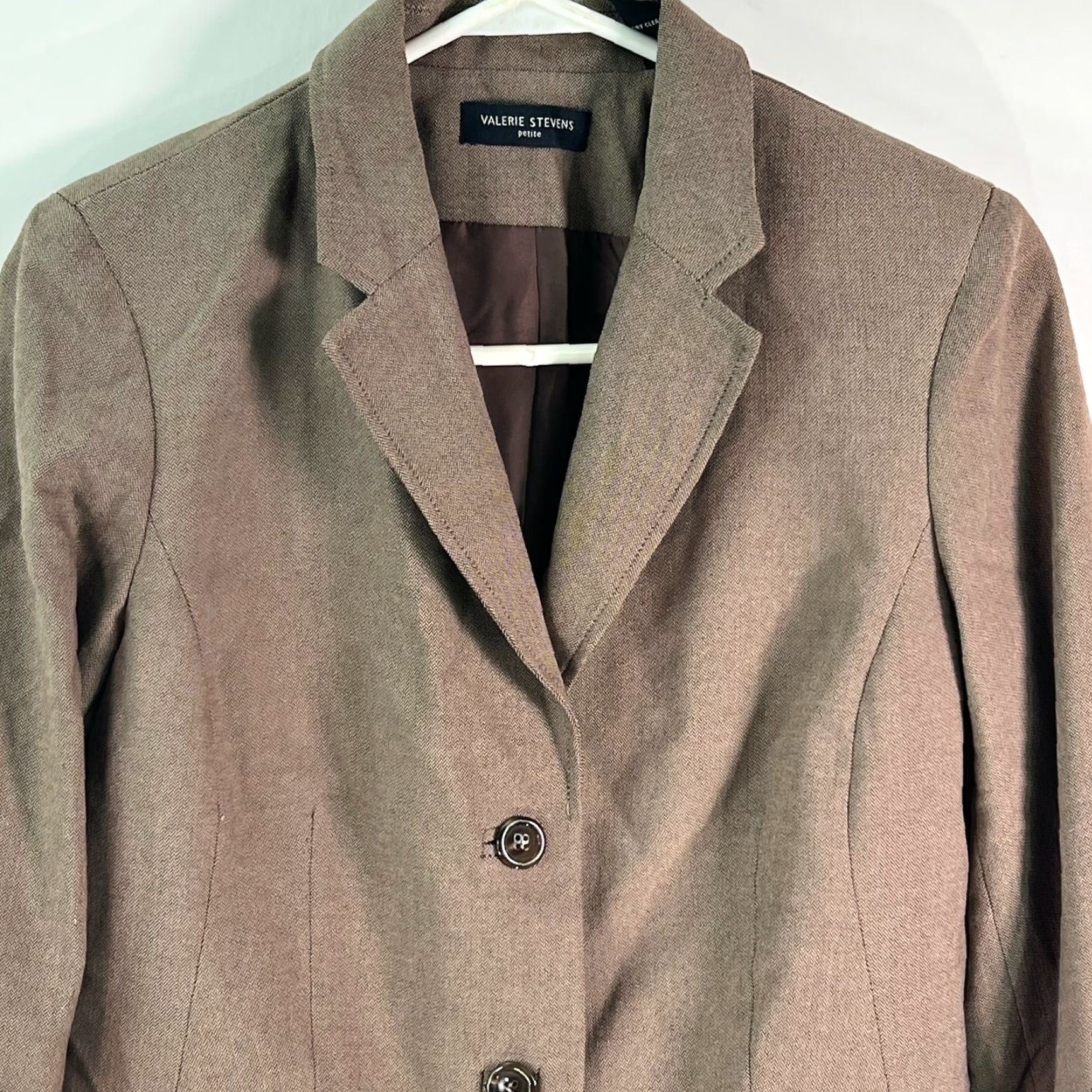 Vintage Valerie Stevens Chevron Notch Lapel Blazer Jacket Womens Size 8P Brown NWT Size M / US 6-8 / IT 42-44 - 3 Thumbnail