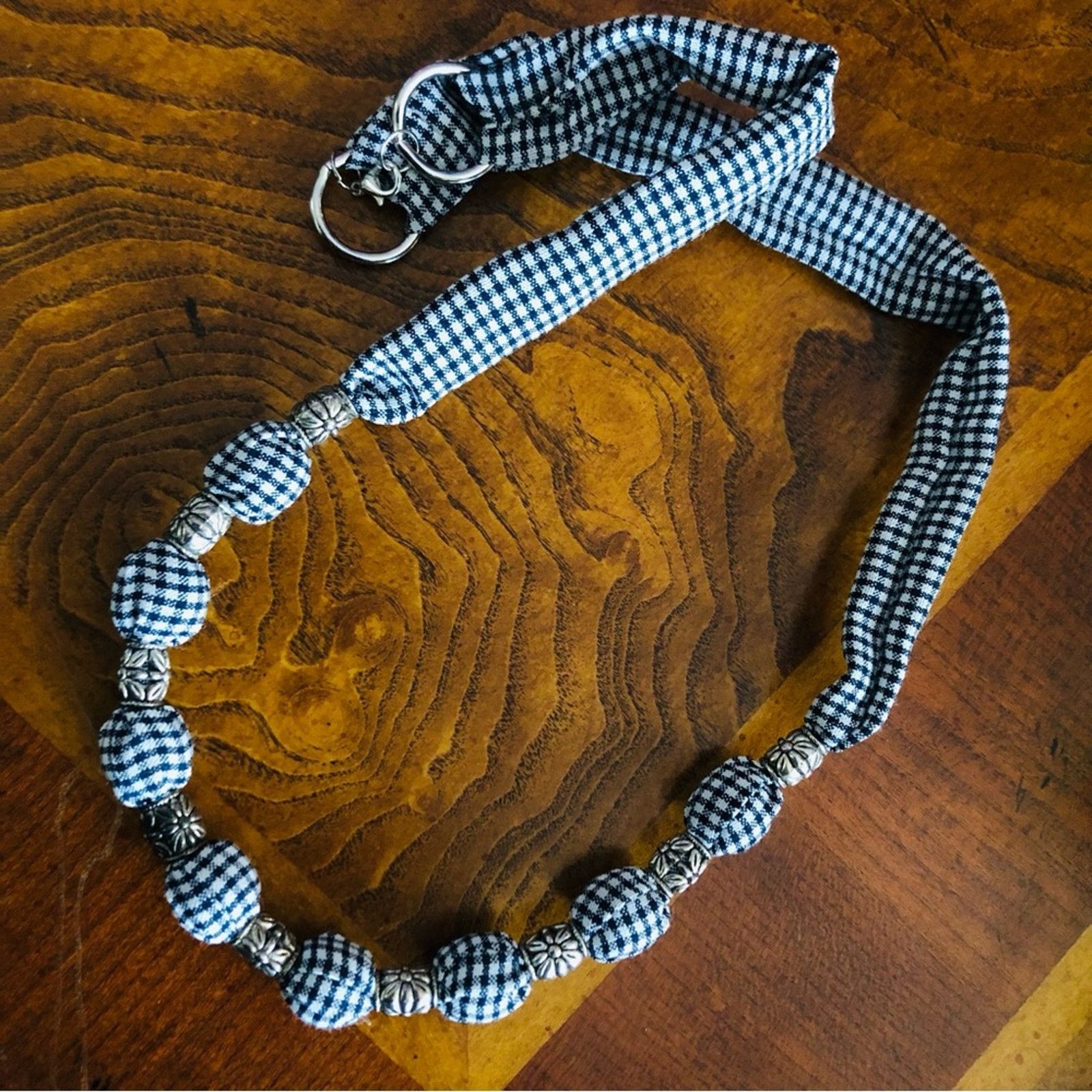 Handmade Country Girl black and white plaid fabric bead necklace Size ONE SIZE - 5 Thumbnail
