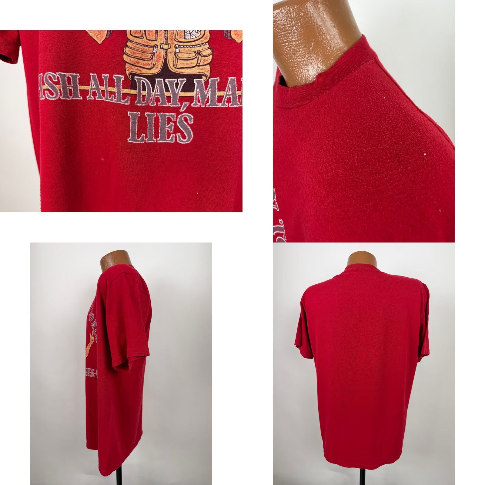 Jerzees VINTAGE Jerzees Fishing Shirt Men XL Red 80s Retro Dad Funny Gift Outdoors USA T-Shirt Short Sleeve Crew Neck Cotton Polyester Jersey Size US XL / EU 56 / 4 - 8 Thumbnail