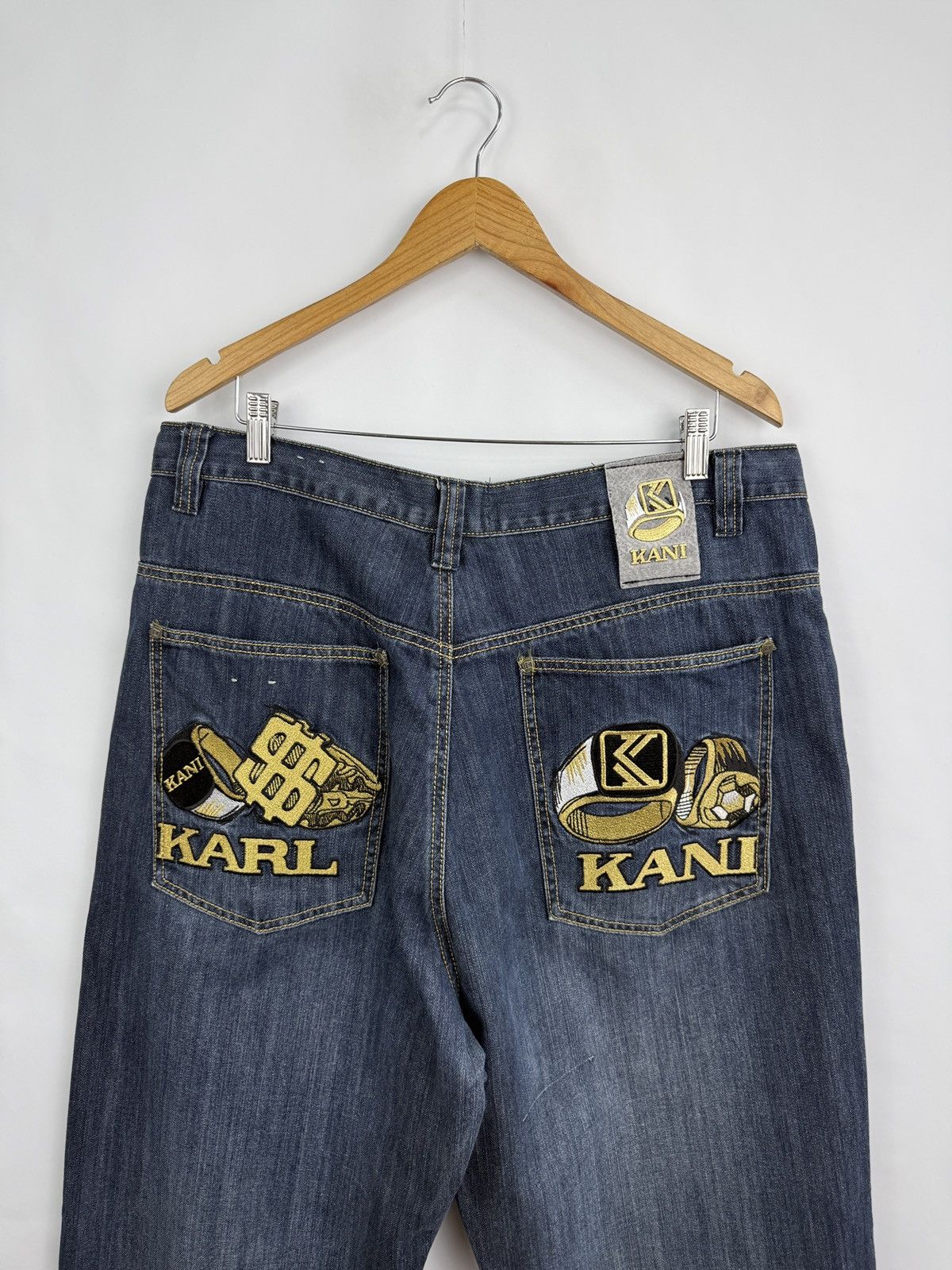 Karl Kani 🇺🇸 Vintage 90s Karl Kani Baggy Embroidered Denim Jean Retro Size US 38 / EU 54 - 4 Thumbnail