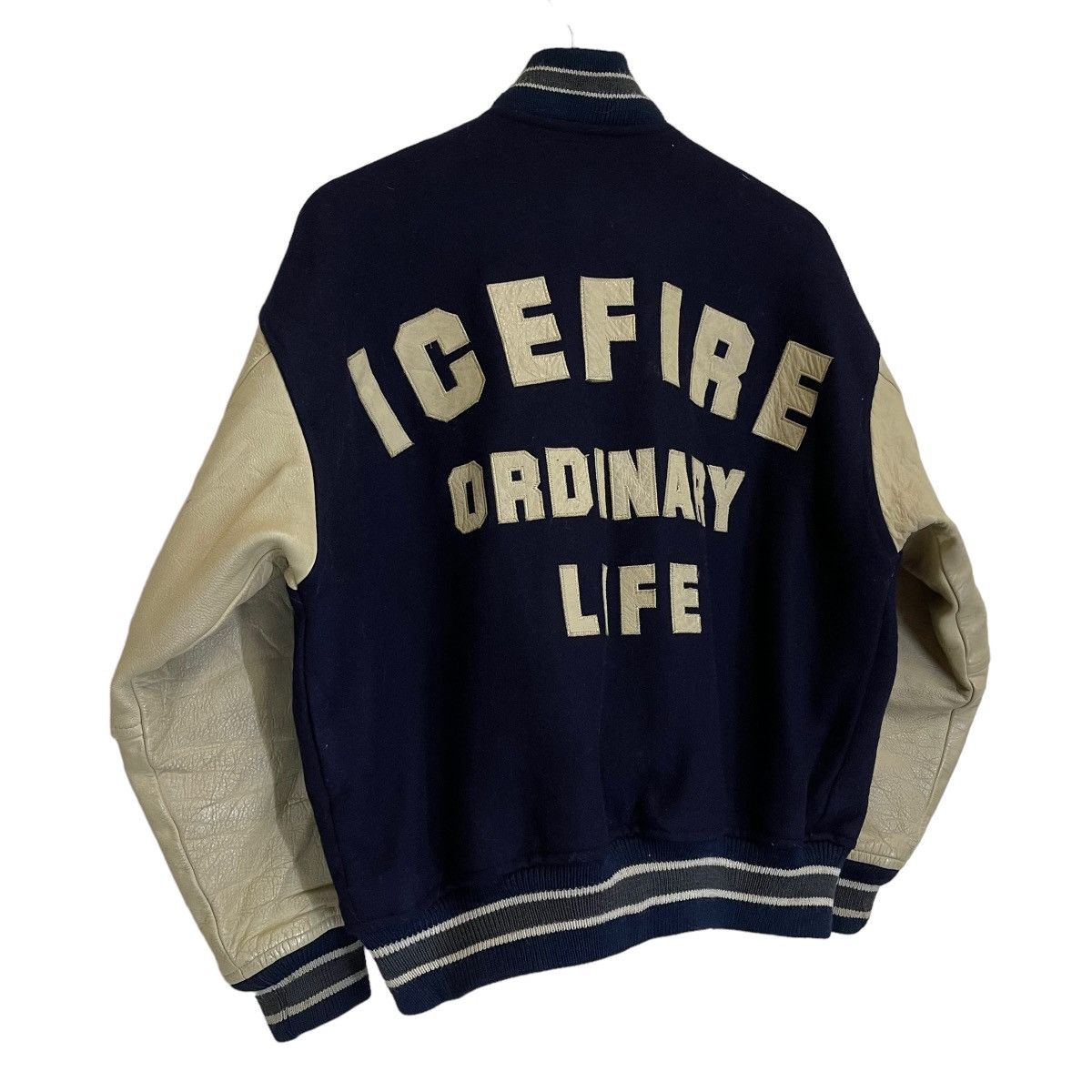 Vintage Ice Fire Ordinary Life Wool / Sleeve Leather Varsity Jacket Size US M / EU 48-50 / 2 - 2 Thumbnail