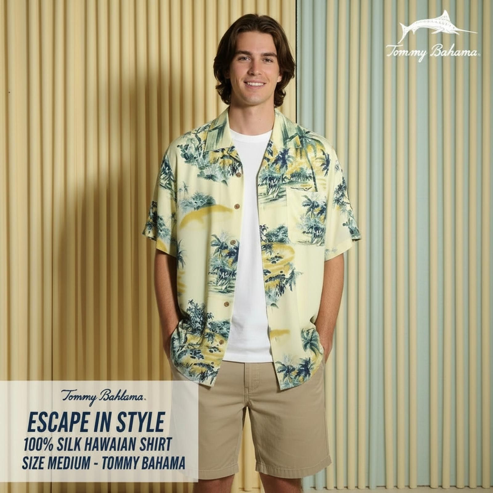 Tommy Bahama Tommy Bahama 100% Silk Hawaiian Shirt Medium Yellow Tropical Size US M / EU 48-50 / 2 - 1 Thumbnail