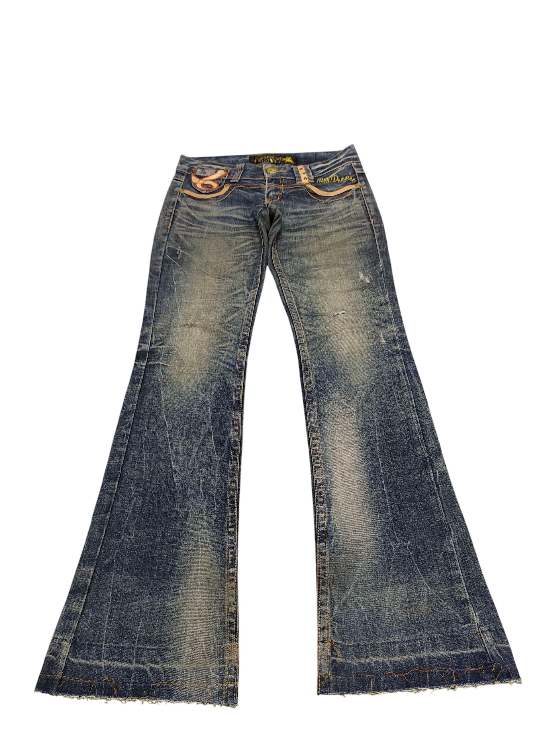 Le Grande Bleu (L.G.B.) Flare Jeans Red Pepper Embroid Distress Bootcut Low Rise Y2k Size US 27 - 8 Thumbnail