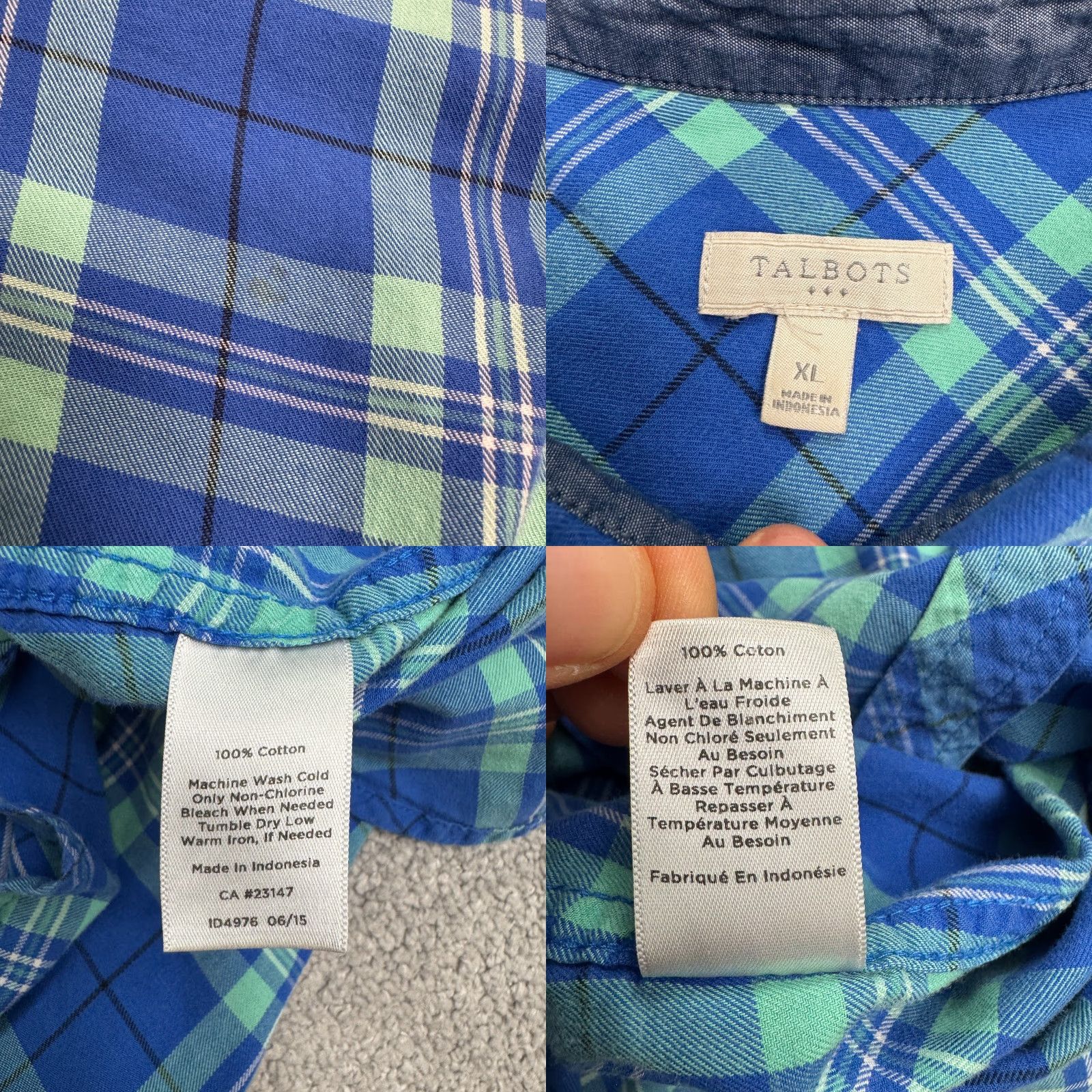 Talbots Talbots Shirt Women XL Blue Plaid Cotton Roll Tab Sleeve Button-Up Size XL / US 12-14 / IT 48-50 - 8 Thumbnail