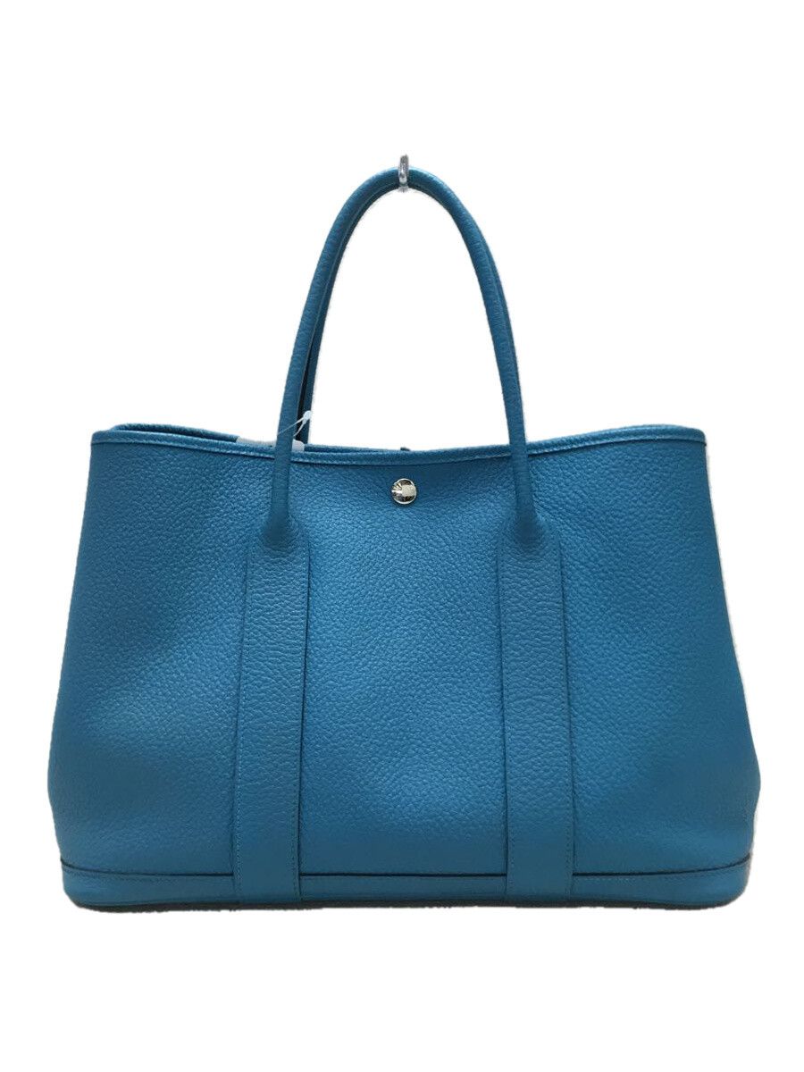 image of Hermes Garden Party Pm Leather Handbag Blue, Women's