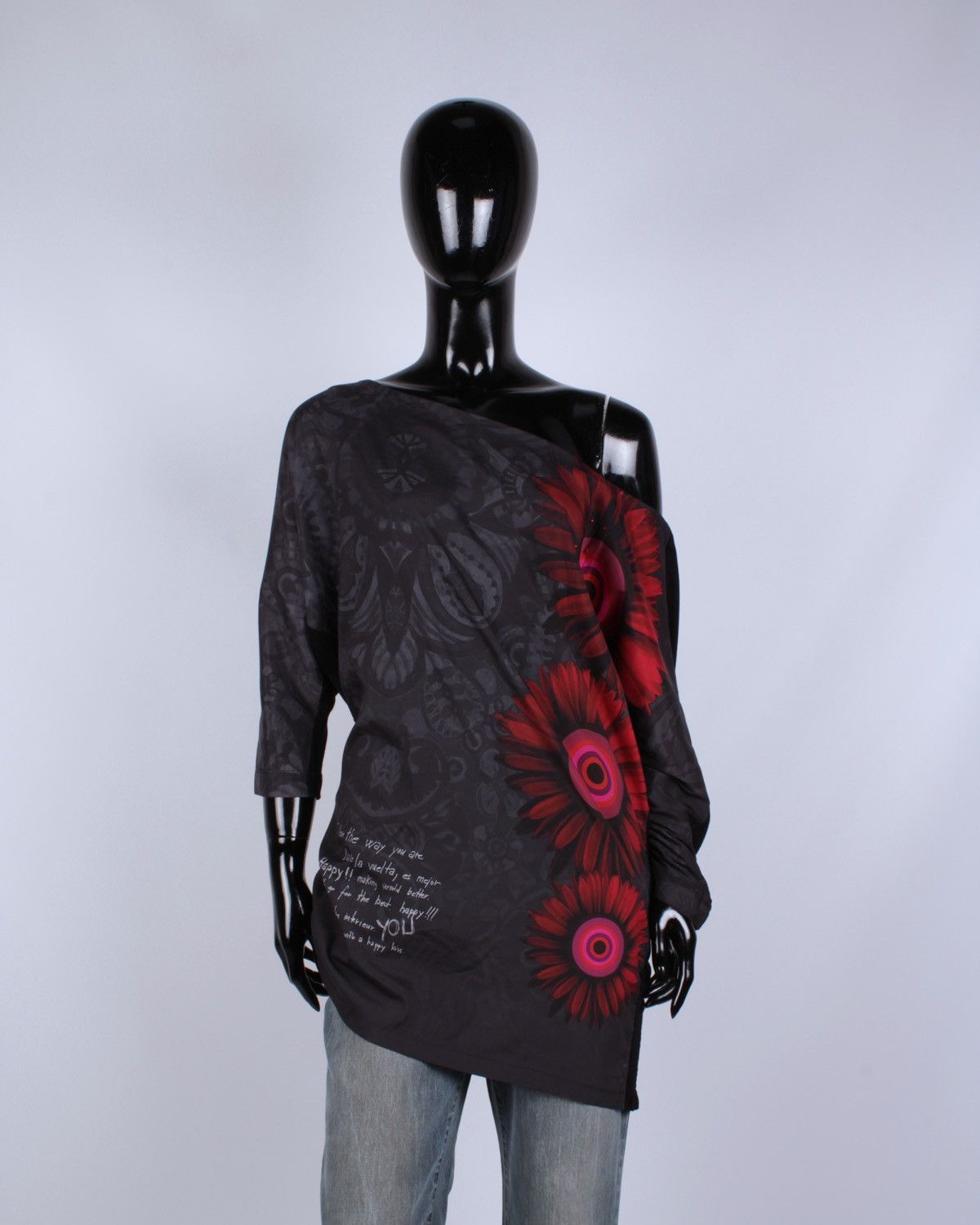 Designer × Desigual DESIGUAL Viscose Blend Black Flower Rhinestones Tops Blouse Size L / US 10 / IT 46 - 1 Thumbnail