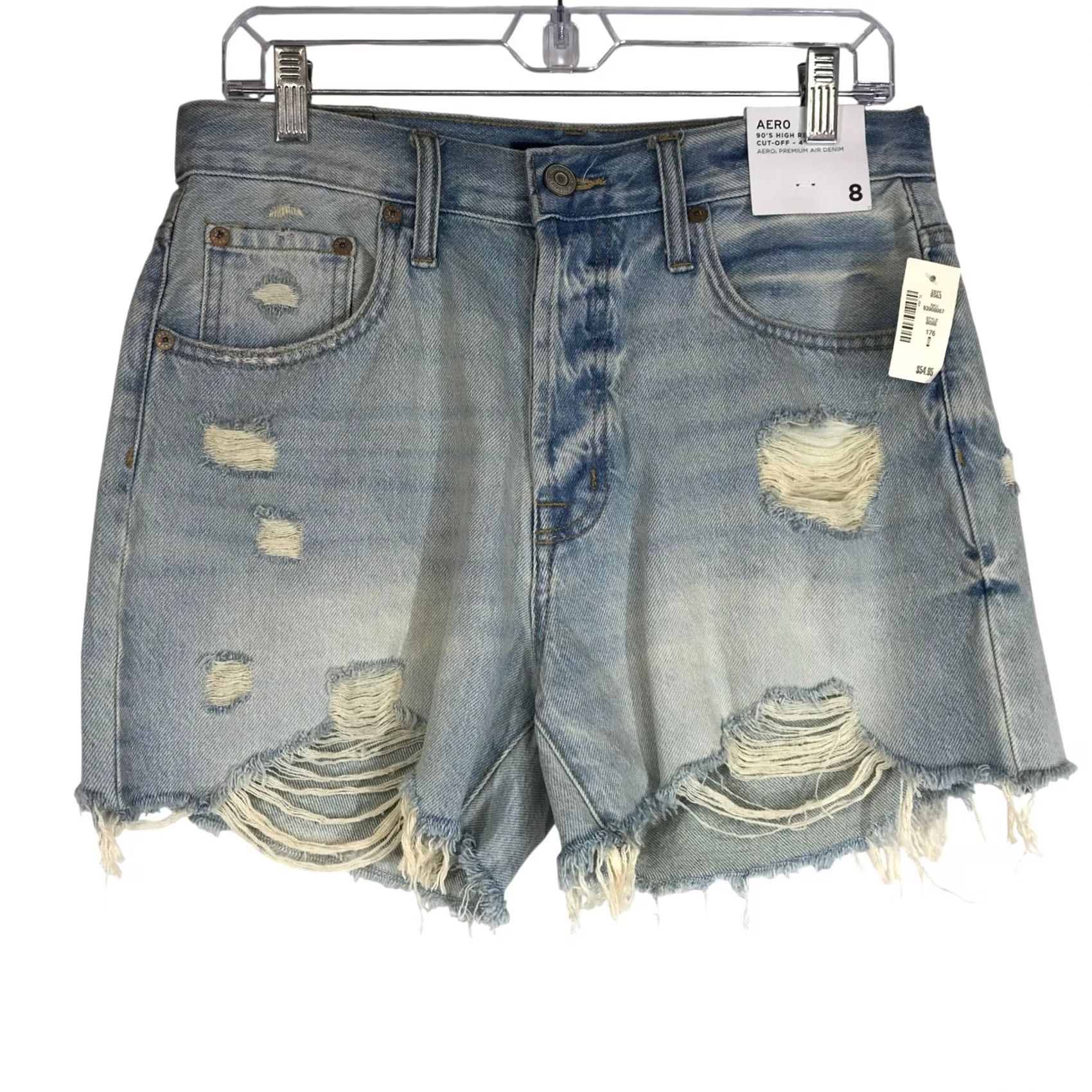 Vintage AERO 889 Women High Rise Cut-Off Denim Shorts Size 8 Distressed Frayed Blue Front Flat Button Fly 5-Pocket Casual Summer Size 30" / US 8 / IT 44 - 2 Thumbnail