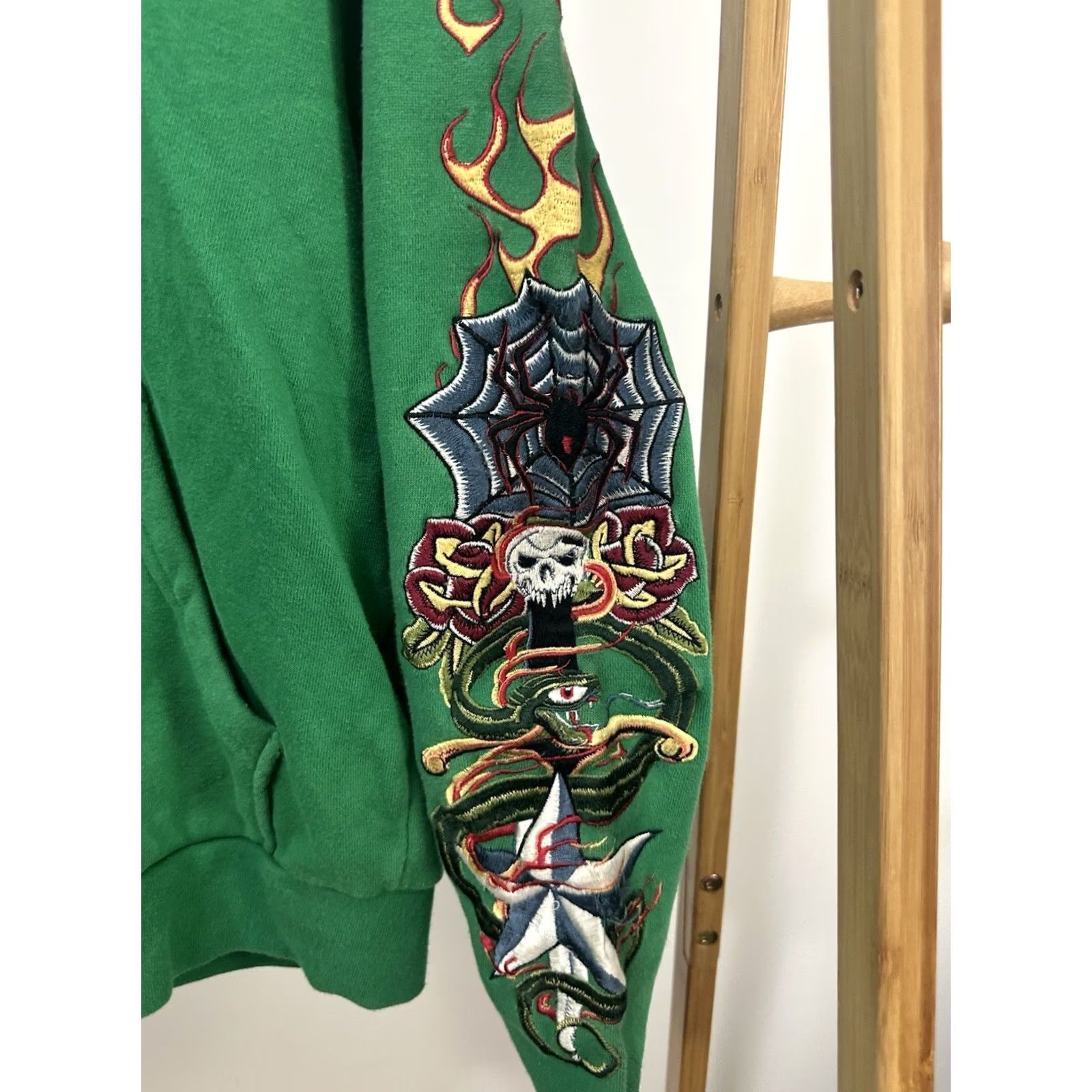 Ed Hardy Mirika VTG Y2K Widow Spider Dagger Flame Ed Hardy Sleeve Graphic Zip Hoodie M Womens Black Full Zip Grunge Fire Web 2000s Size M / US 6-8 / IT 42-44 - 3 Thumbnail