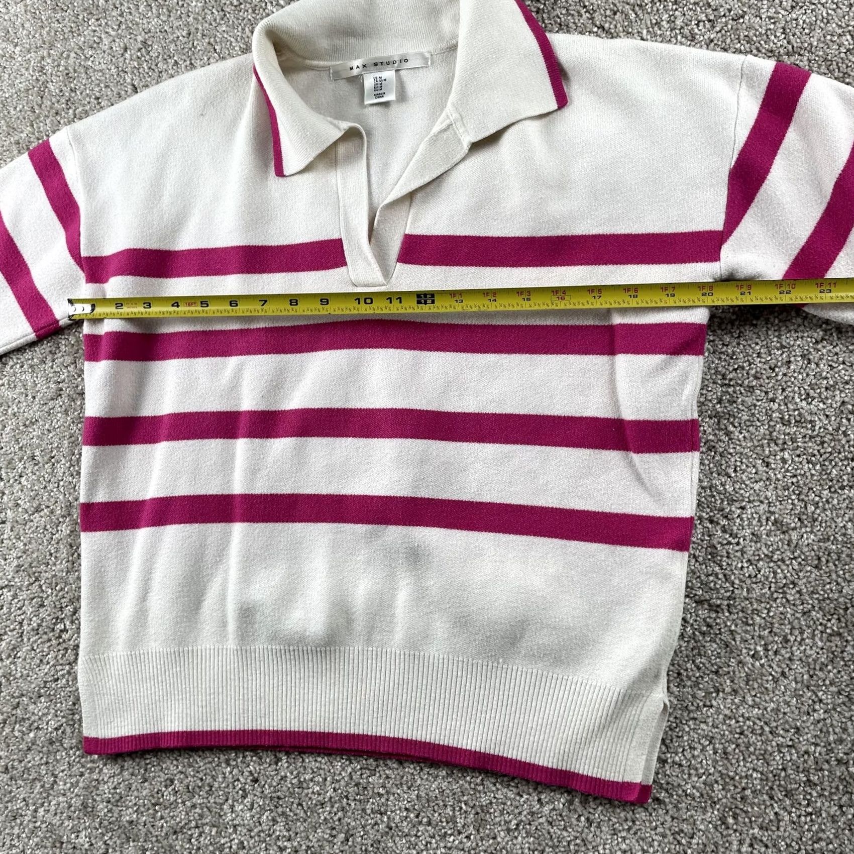 Vintage VINTAGE Max Studio Sweater Womens M Collared Striped Knit White Pink Pullover Size M / US 6-8 / IT 42-44 - 5 Thumbnail