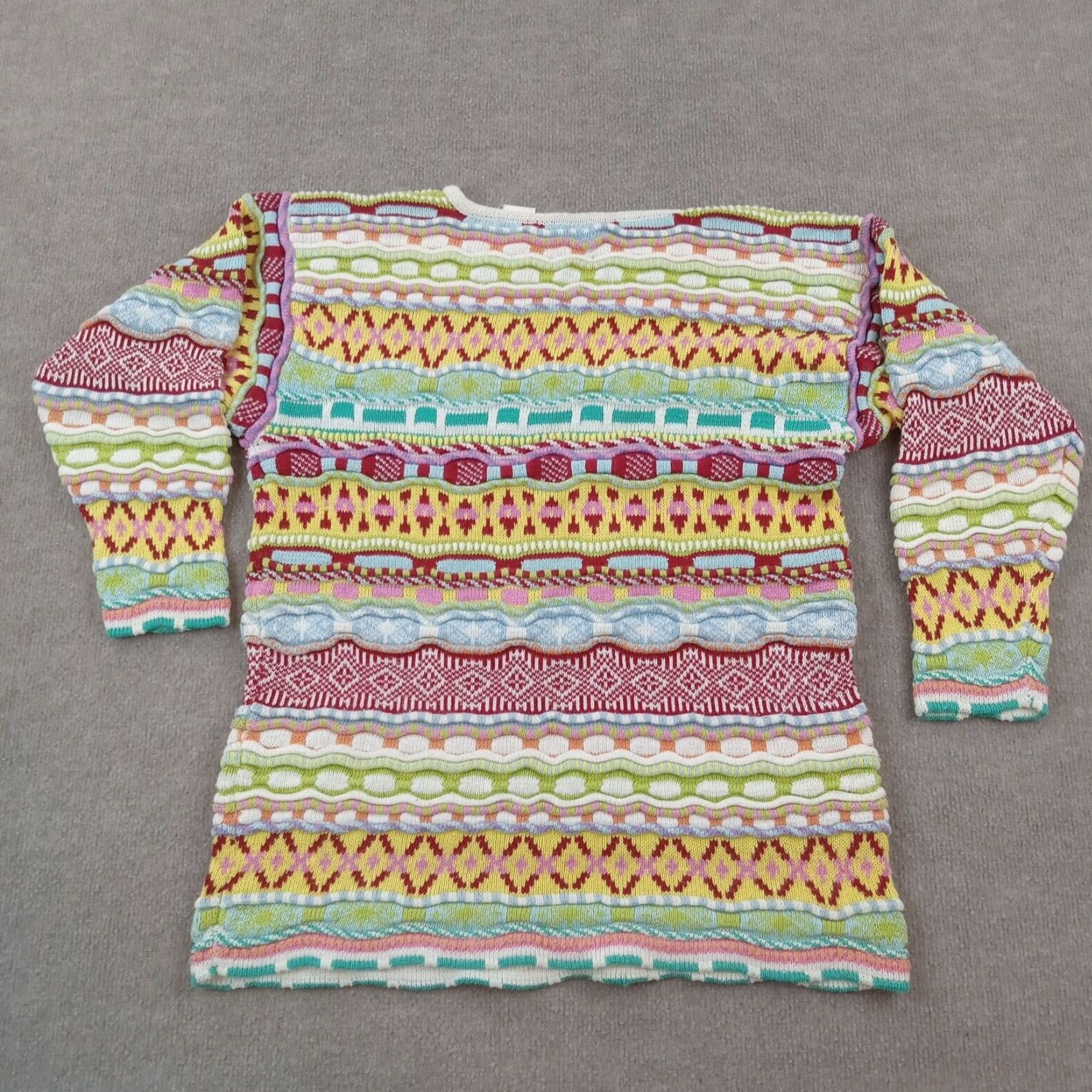 Vintage Mariea Kim Crew Neck Cable Knit Sweater Women's Medium Red White Green Pullover Size M / US 6-8 / IT 42-44 - 6 Thumbnail
