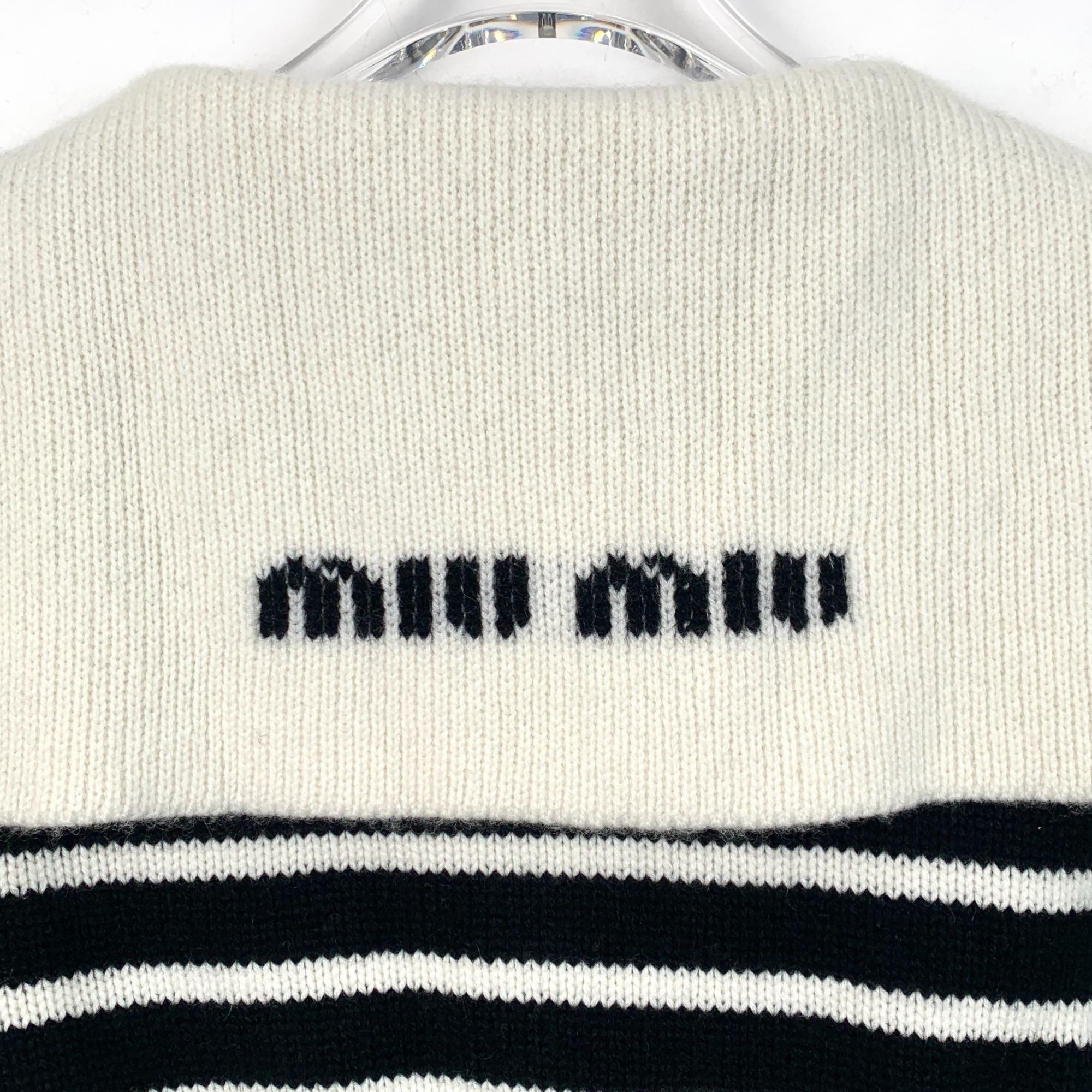 Miu Miu Miu Miu Striped Collar Knit Cardigan Sweater Black & White S Size XS / US 0-2 / IT 36-38 - 5 Thumbnail