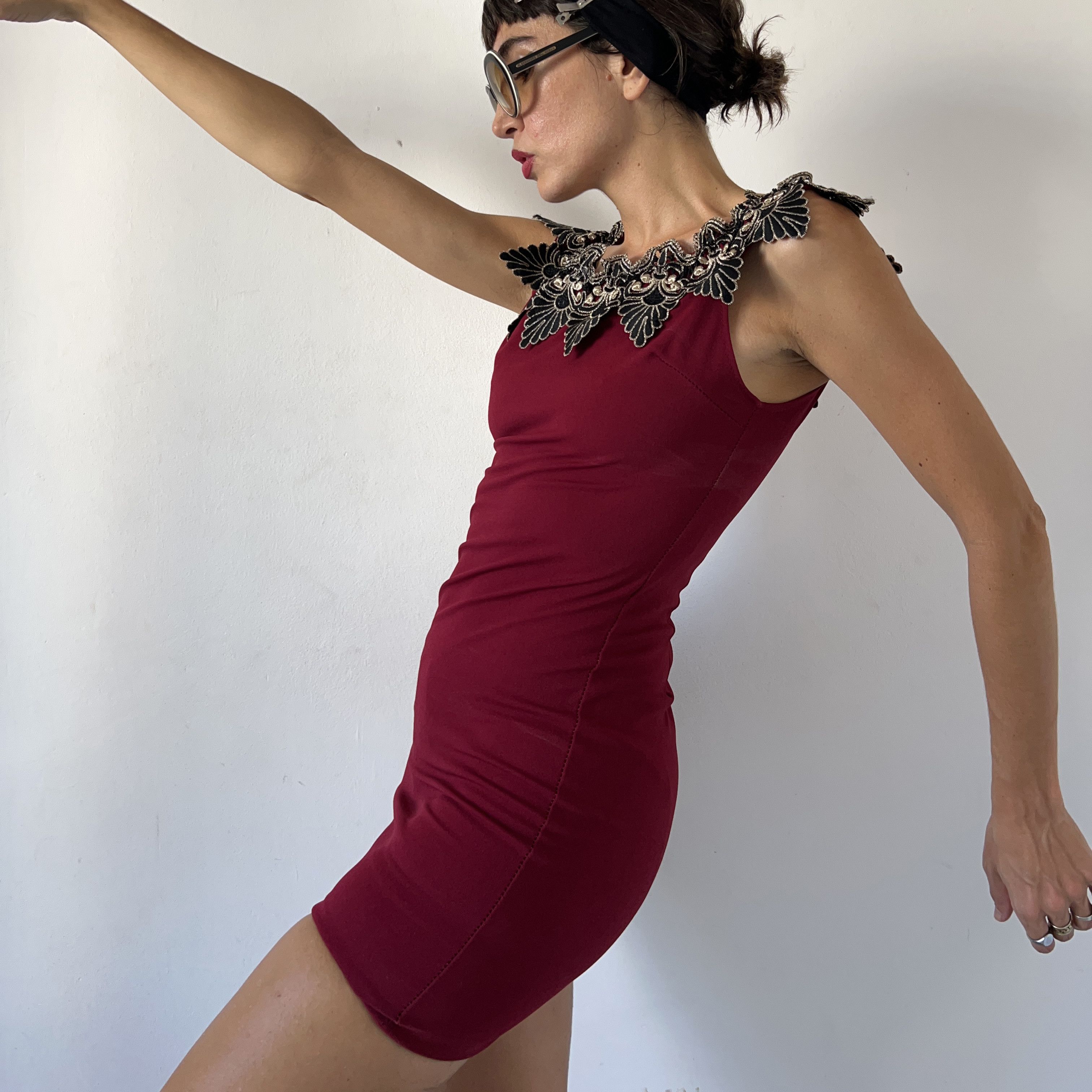 Vintage Vintage Burgundy Hue Bodycon Dress Size M / US 6-8 / IT 42-44 - 4 Thumbnail