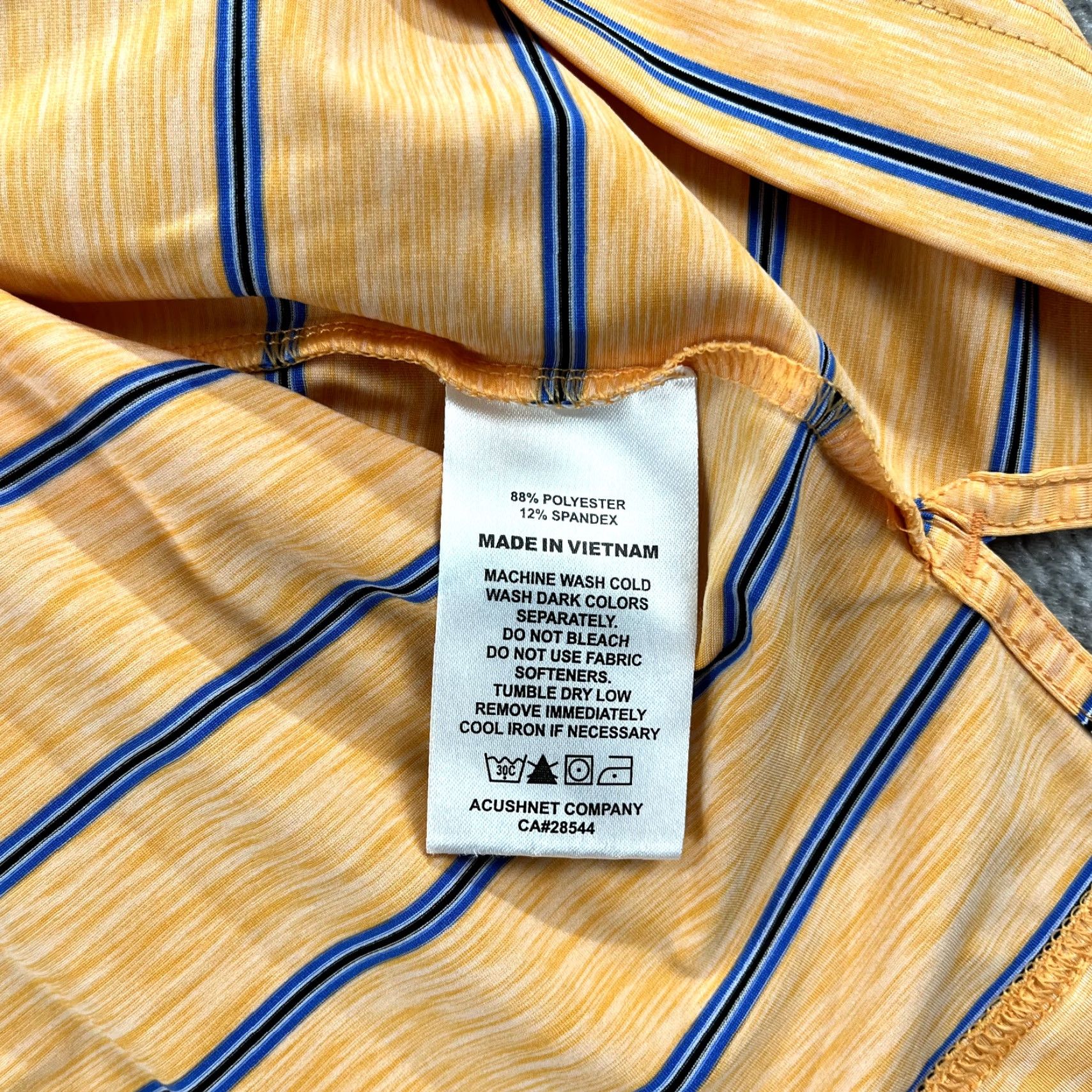 Footjoy FootJoy Polo Shirt Mens Large Orange Blue Striped Golf Performance Stretch S/S Size US L / EU 52-54 / 3 - 7 Thumbnail
