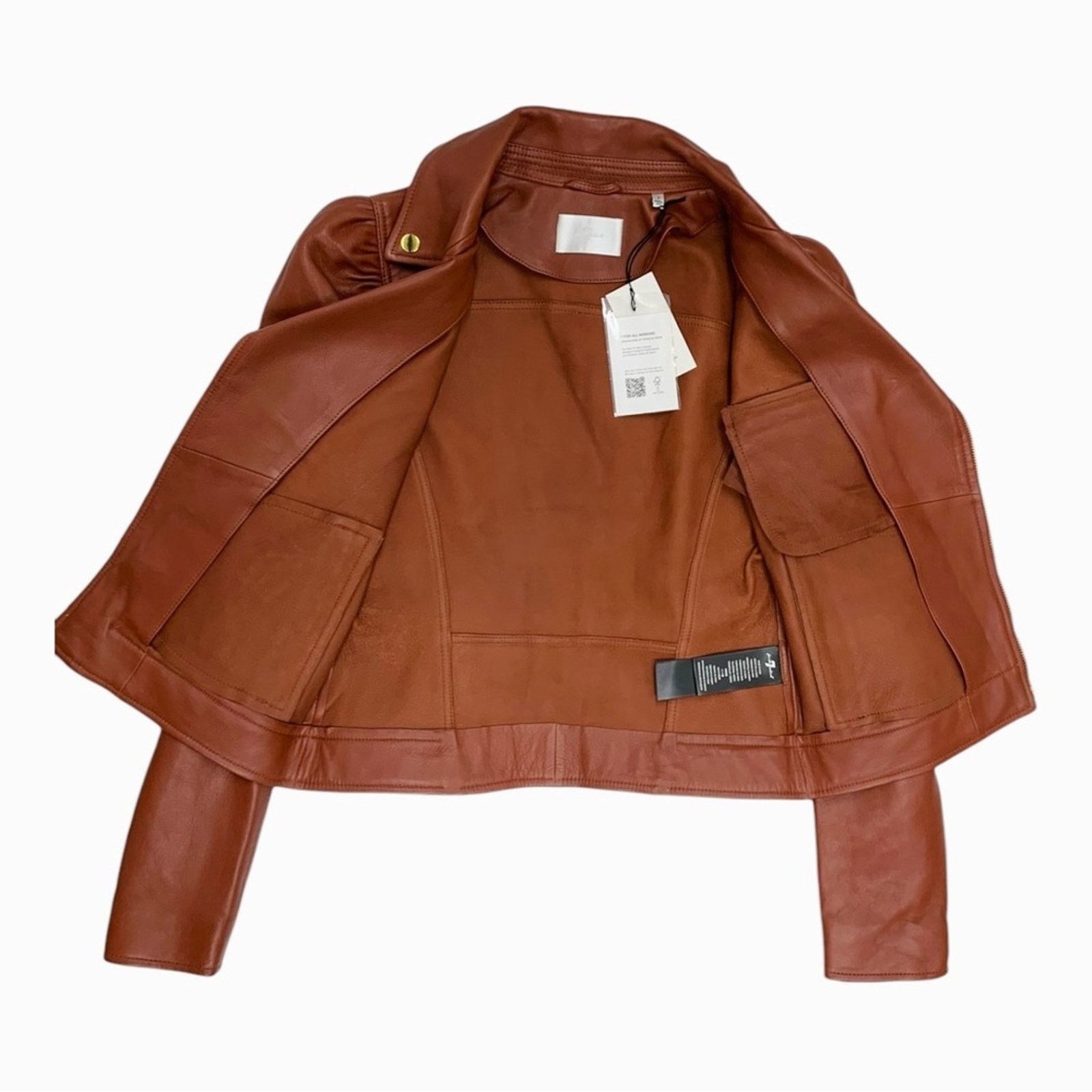 7 For All Mankind 7 For All Mankind Leather Puff Sleeve Moto Jacket in Spice Size S / US 4 / IT 40 - 5 Thumbnail