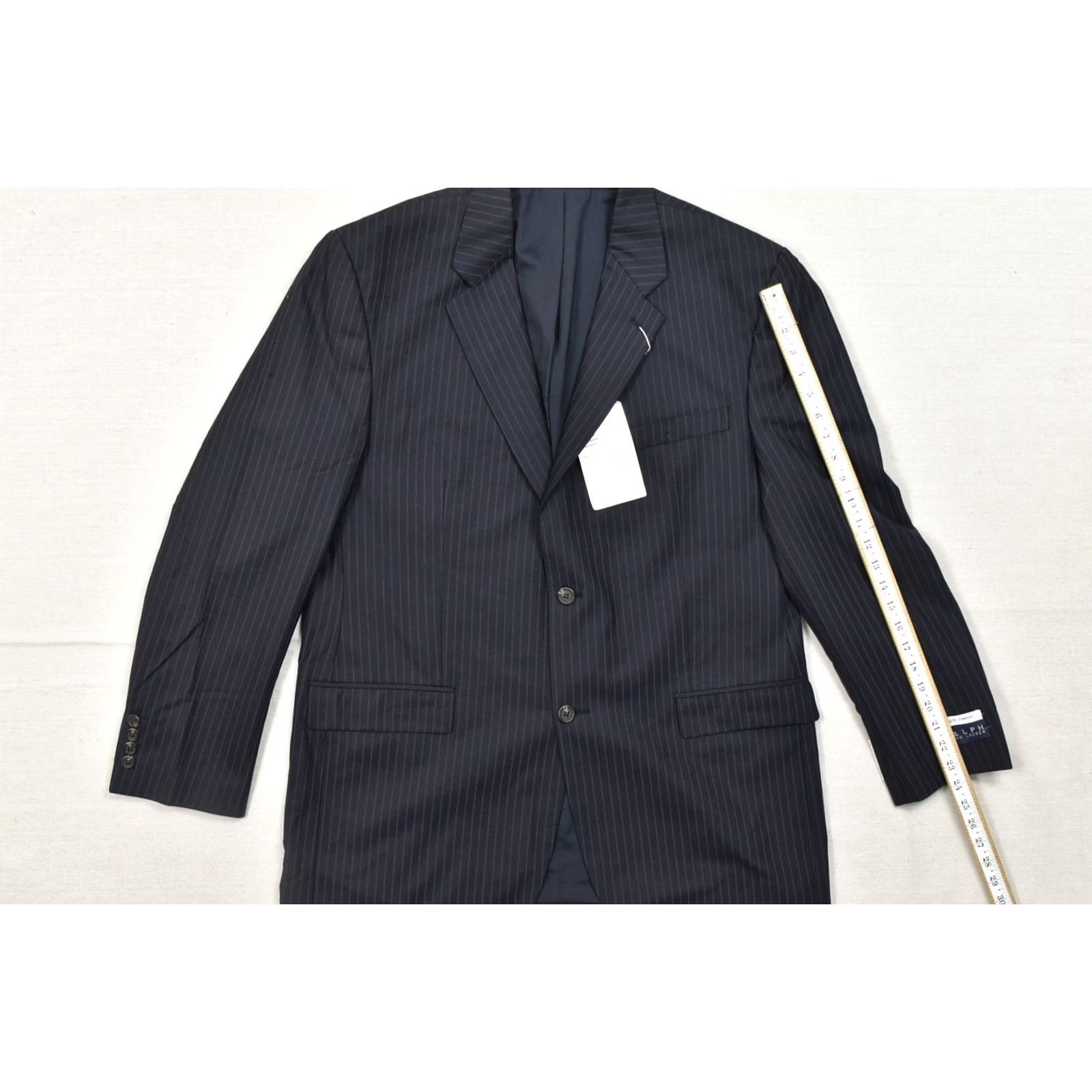 Ralph Lauren Ralph Lauren Men's Blazer 44L Navy Pinstripe Wool Lycra 2-Button Front Notch Lapel Single-Vented Long Jacket Coat Size 44R - 5 Thumbnail