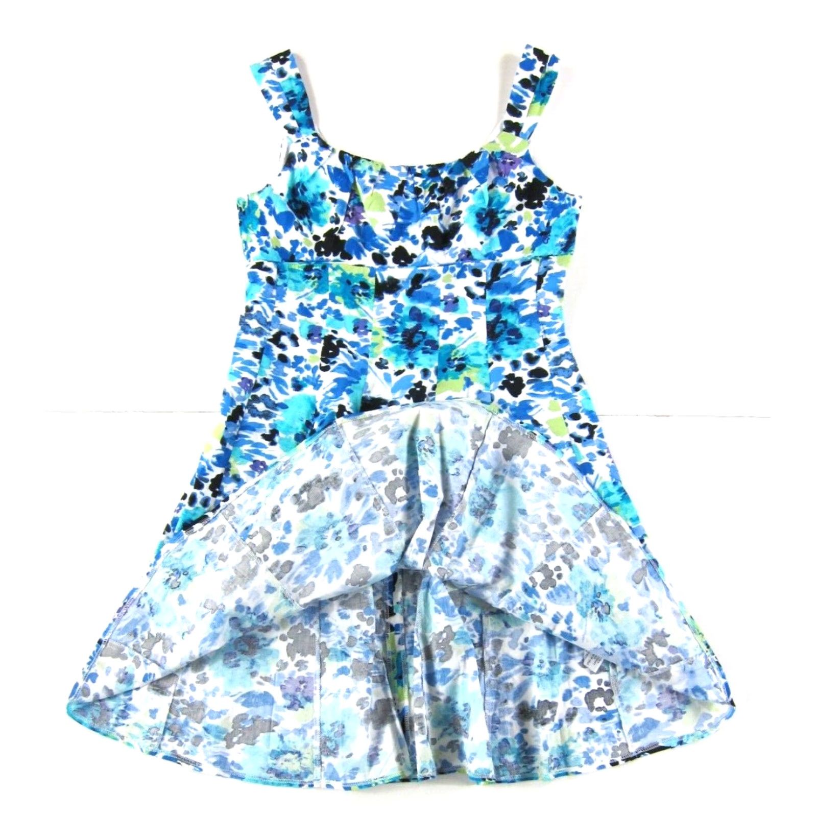 Madison Madison Leigh Blue Green Black White Floral Cotton Stretch Sheath Tank Dress 10P Size L / US 10 / IT 46 - 6 Thumbnail