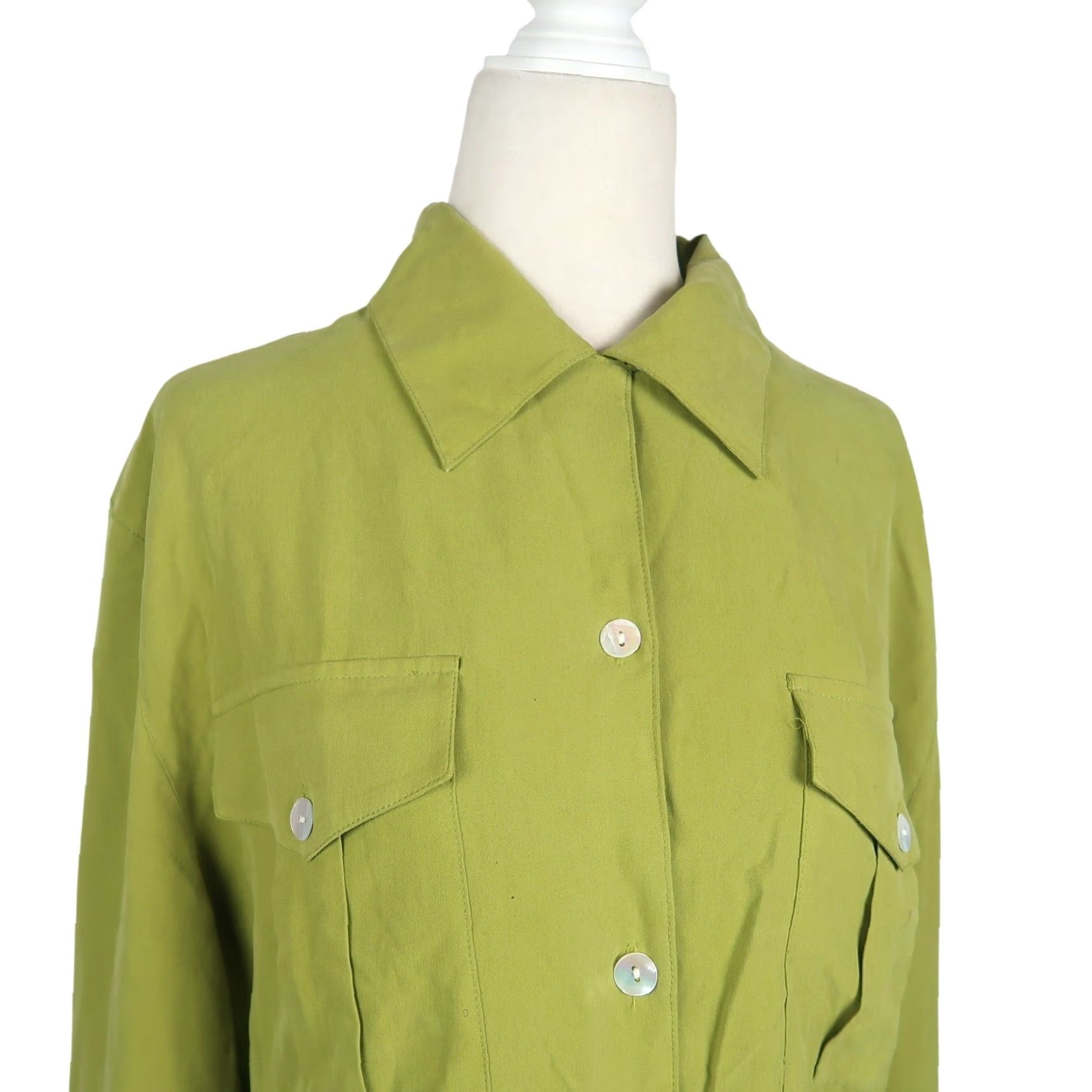 Vintage VINTAGE 90s Riva Silk Button-Down Blouse Top Womens L Green Chartreuse Silk Button-Down Blouse 90s Casual Workwear Womens Size L / US 10 / IT 46 - 2 Thumbnail